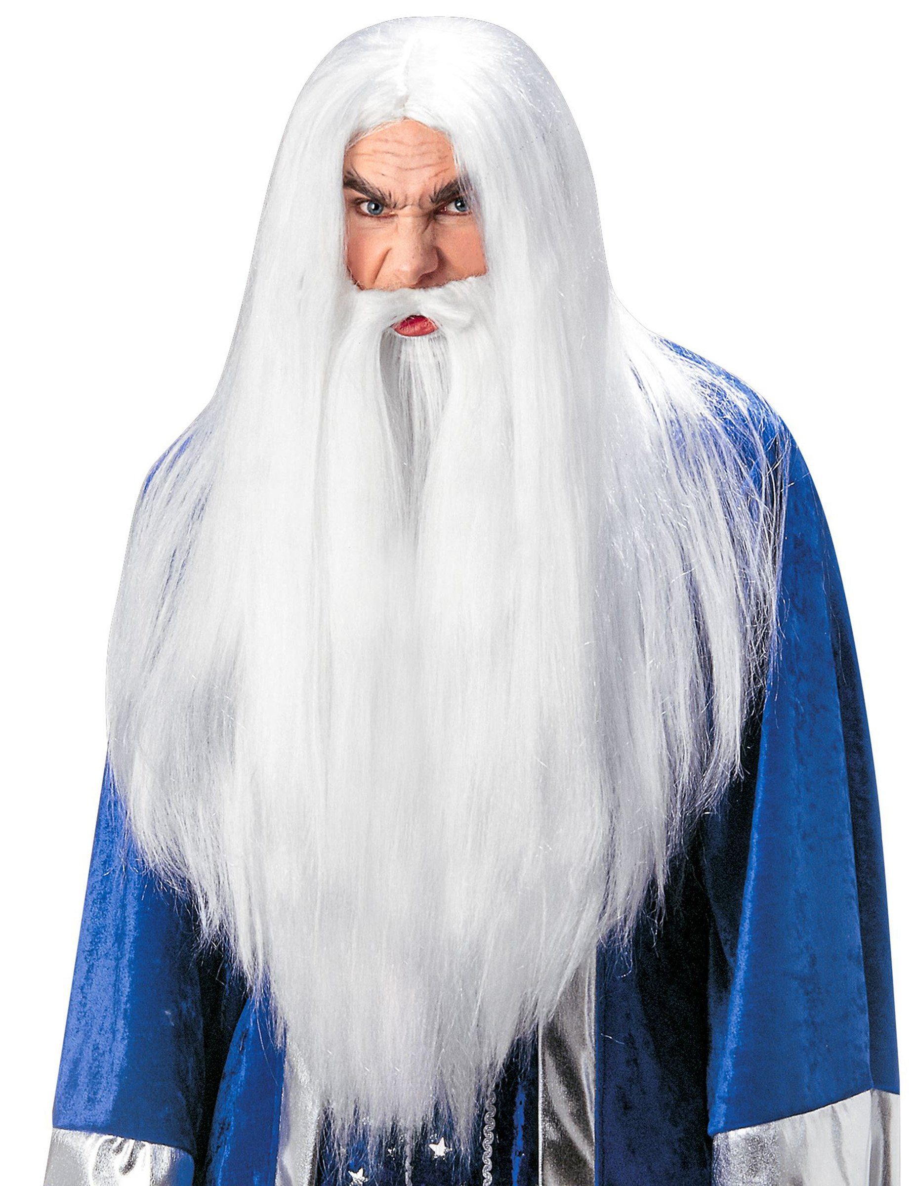 Widmann S.r.l. Hexen-Kostüm Zauberer Perücke mit Bart glatt weiss