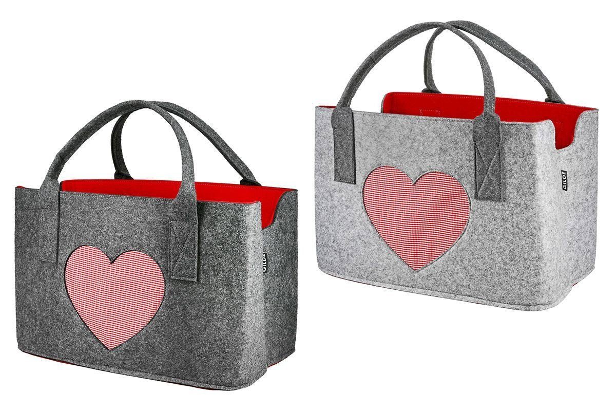 GILDE Shopper Filztasche in Dunkelgrau "LOVE" Shopper Tragetasche, Handtasche, Gesch