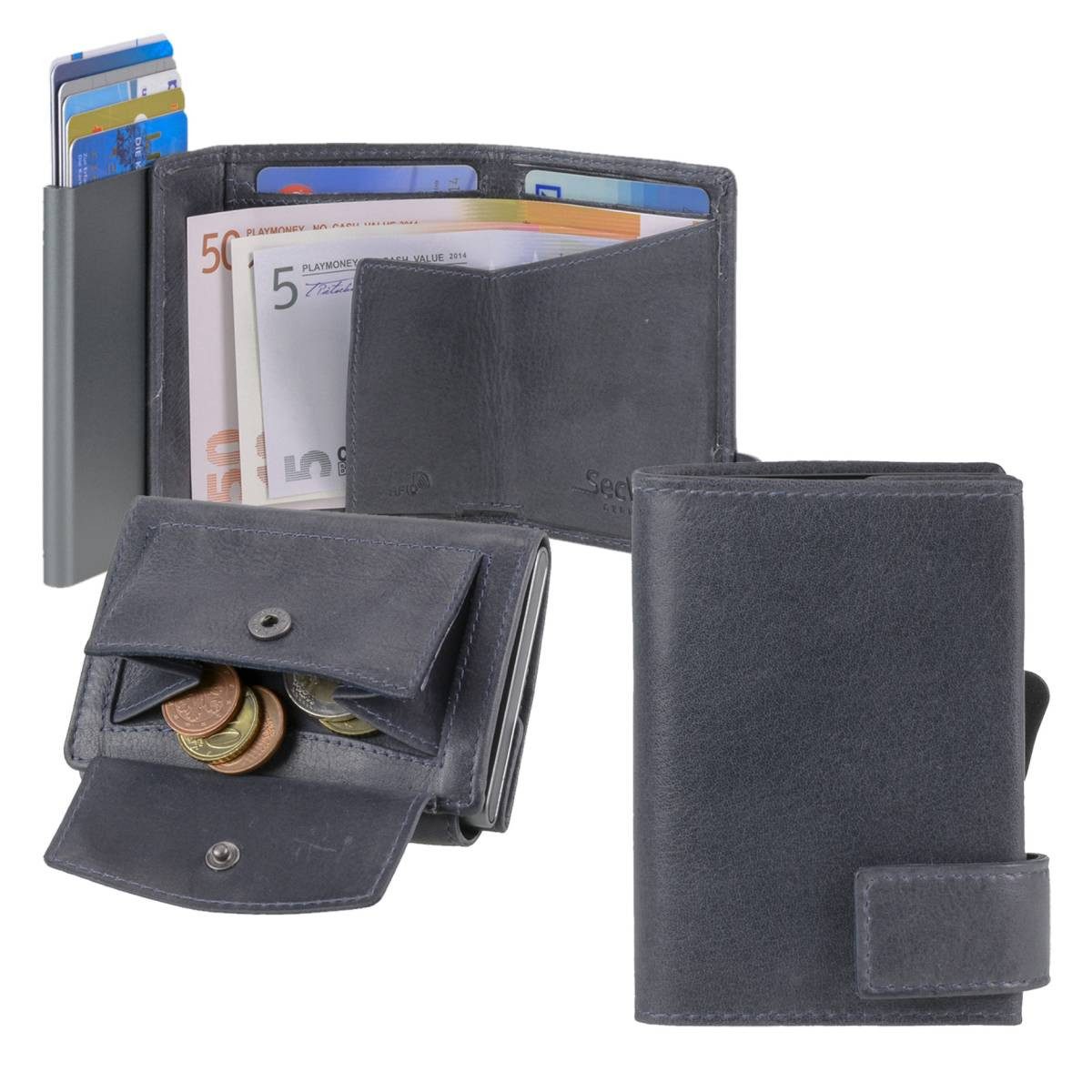 SecWal Kartenetui "SW2" Kartenbörse Herren klein 7x9cm, Kartenbörse, Minibörse, Kartenetui Alucase, RFID Schutz und Münzfach
