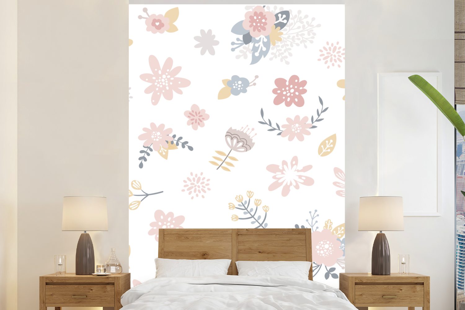 Pastell MuchoWow Wandtapete - Baby Wohnzimmer, Rosa Fototapete - - Tapete - für bedruckt, Matt, Vinyl St), (3 - Blumen Kind, Muster Montagefertig