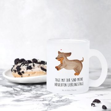 Mr. & Mrs. Panda Teeglas Hund Dackel - Transparent - Geschenk, Herz, Teeglas, Tierliebhaber, H, Premium Glas, Liebevolles Design