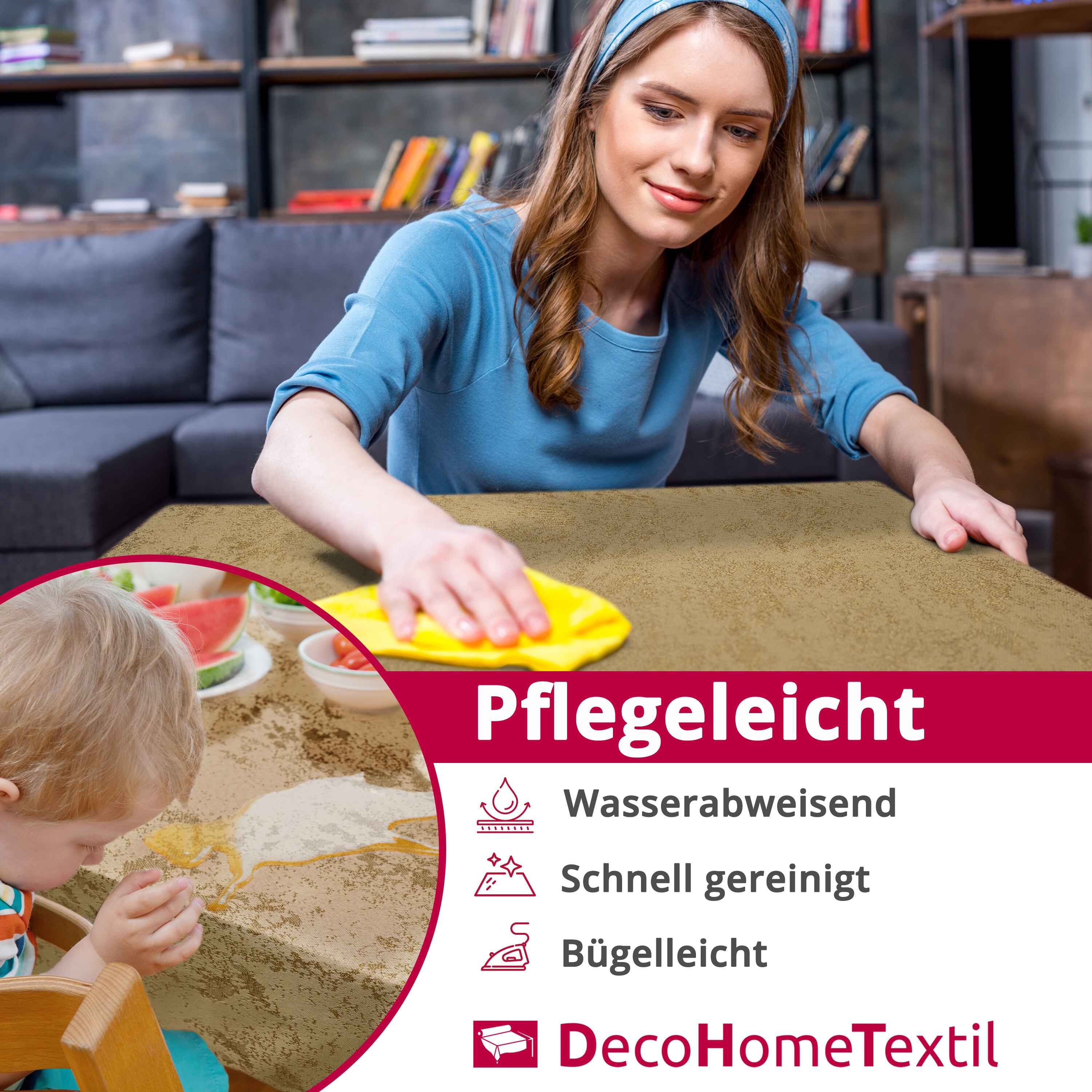 DecoHomeTextil Heimtextilmanufaktur Tischdecke Jacquard GRANIT Meliert mit Lotus Effekt – Bild 4 von 5