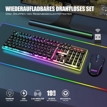 RedThunder RGB LED-Hintergrundbeleuchtung Tastatur- und Maus-Set, Mit QWERTZ DE Layout, Ergonomisch, Wiederaufladbar