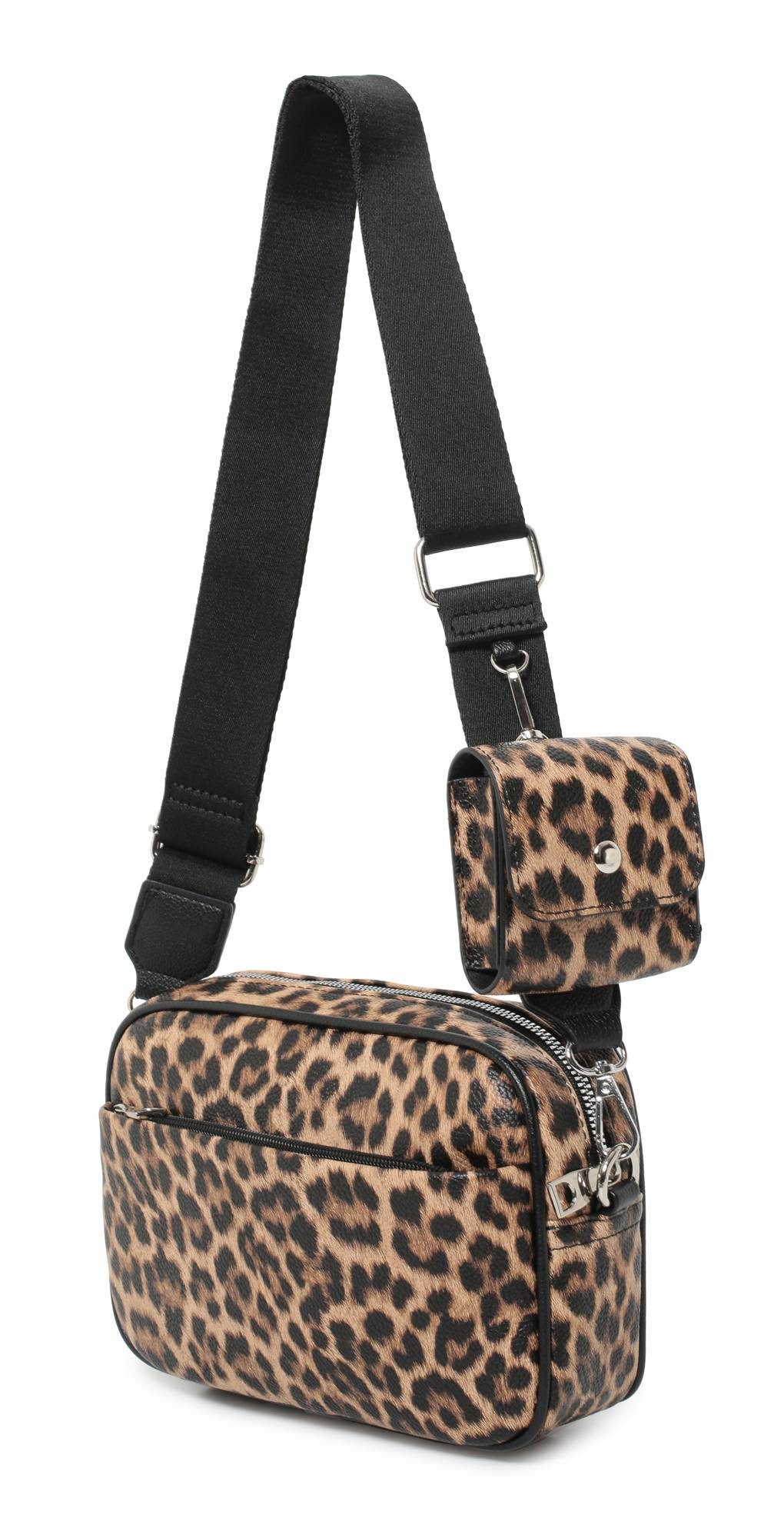 ITALYSHOP24 Schultertasche Damen Umhängetasche Brusttasche Cross Over Body Bag Handy Clutch (Spar-Set Clutch-Tasche mit einem breitem Muster Stoffgurt/Umhängeband, Leder Optik), viele Fächer, Freizeit Damentasche Reise Leder Optik Kosmetiktasche