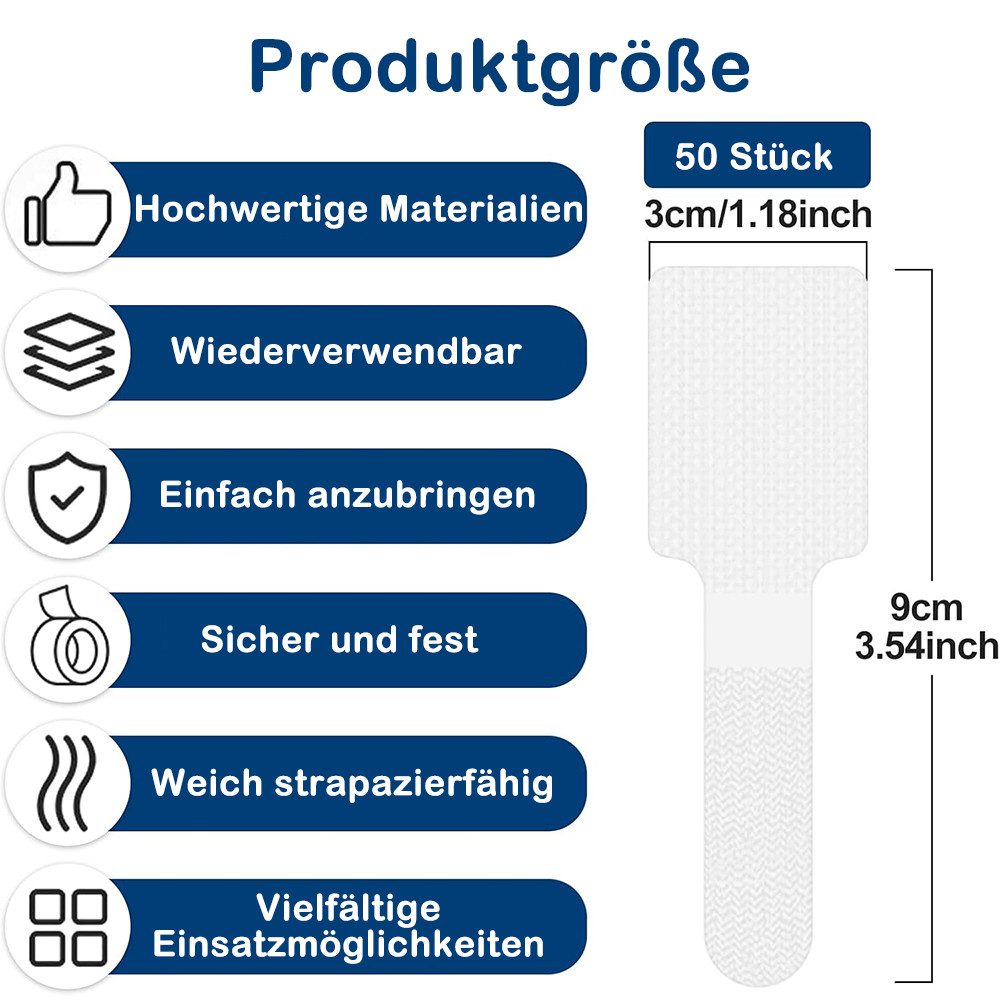 AFKSMILE Kabelbinder 50 Stück Kabelmanagement Schreibtisch, Kabelhalter Kabelklemmen Kabelbinder Selbstklebend Klettband Kabelclips für TV, Lichterkette – Bild 2 von 5