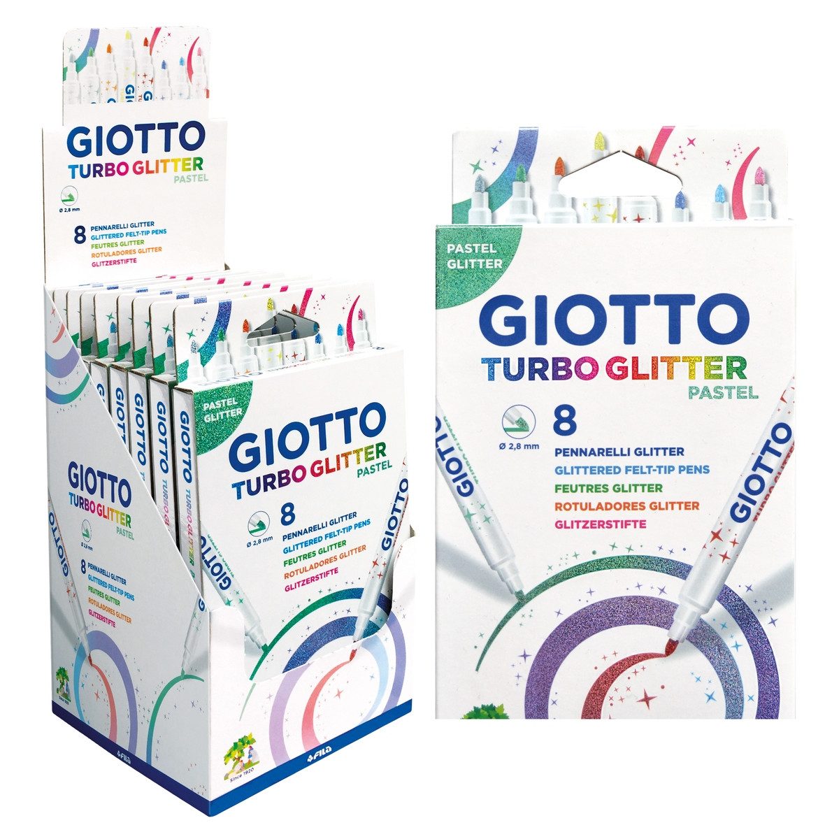 LYRA Faserstift GIOTTO Fasermaler Turbo Glitter Pastel 8 Stück Kartonetui