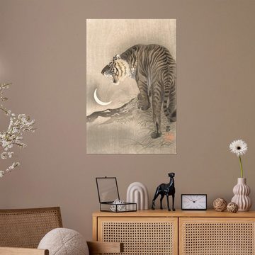 Posterlounge Wandfolie Ohara Koson, Brüllender Tiger bei Halbmond, Malerei