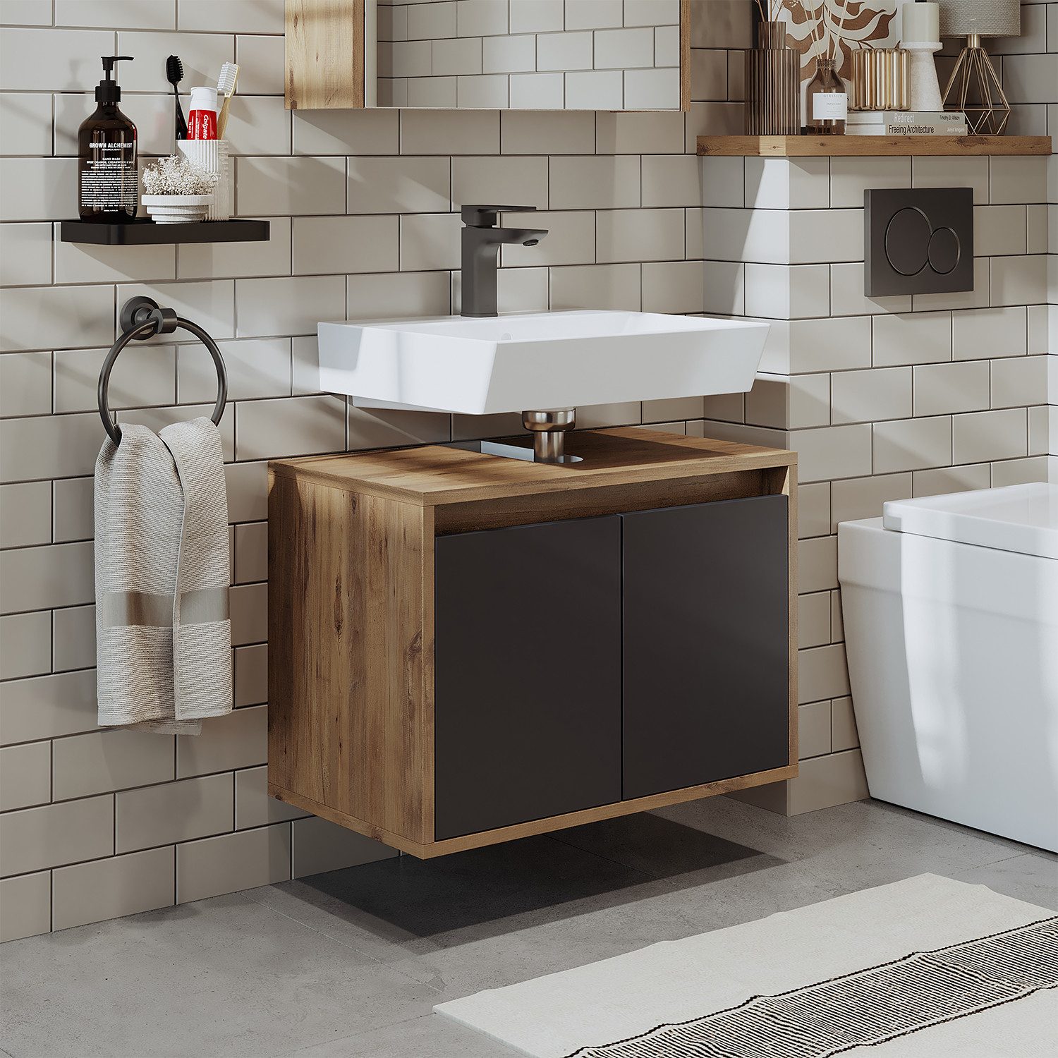 Roomart Badmöbel-Set, (Badezimmer Unterschrank HBT:45x65x35 cm Badmöbel Bed günstig online kaufen