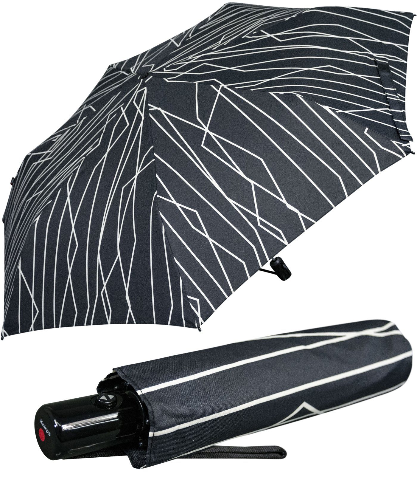 Knirps® Taschenregenschirm leichter, kompakter Schirm mit Auf-Zu-Automatik, mit UV-Schutz - Linien River black schwarz