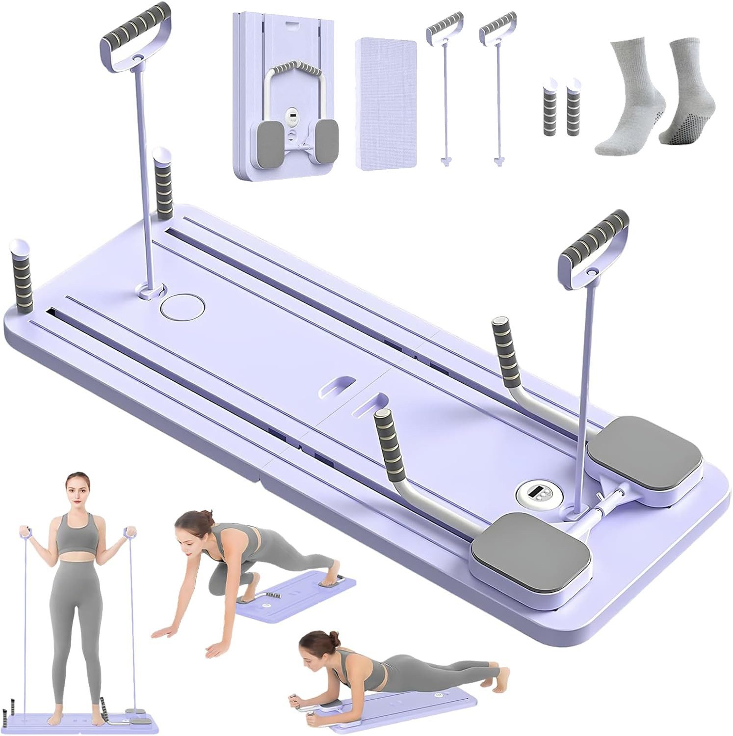 MC Star Pilates-Reformer 4-in-1 Pilates Trainer, Push-Up-Bauchmuskel-Roller, (6-tlg., mit kostenlosen Geschenk 1 Paar Socken, mit Timer), multifunktionales Bauchmuskelbrett für Zuhause und im Fitnessstudio