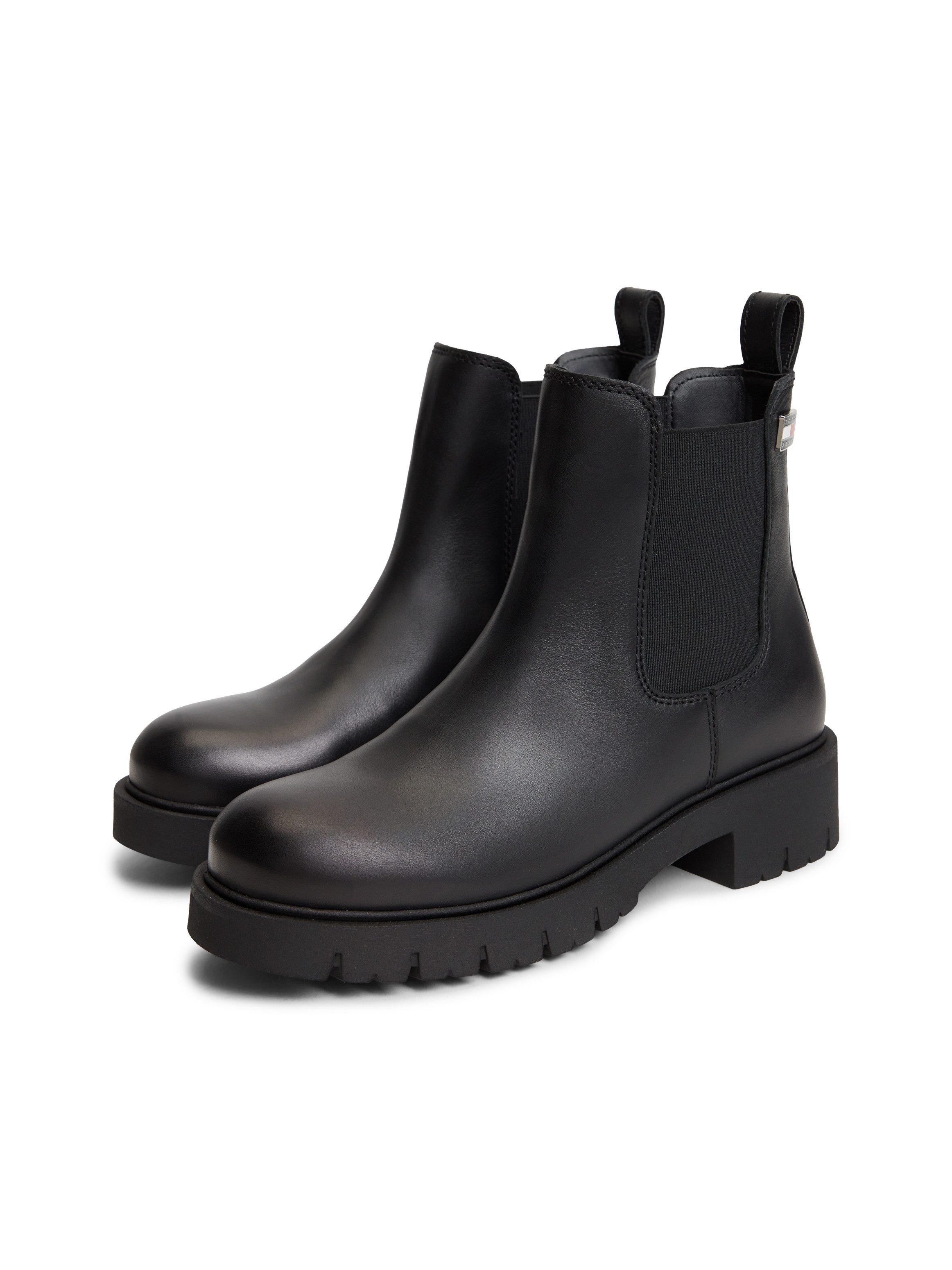 Tommy Jeans TJW CLEATED CHELSEA BOOTS Chelseaboots Blockabsatz, Schlupfboots mit zweckmäßiger Anziehlasche