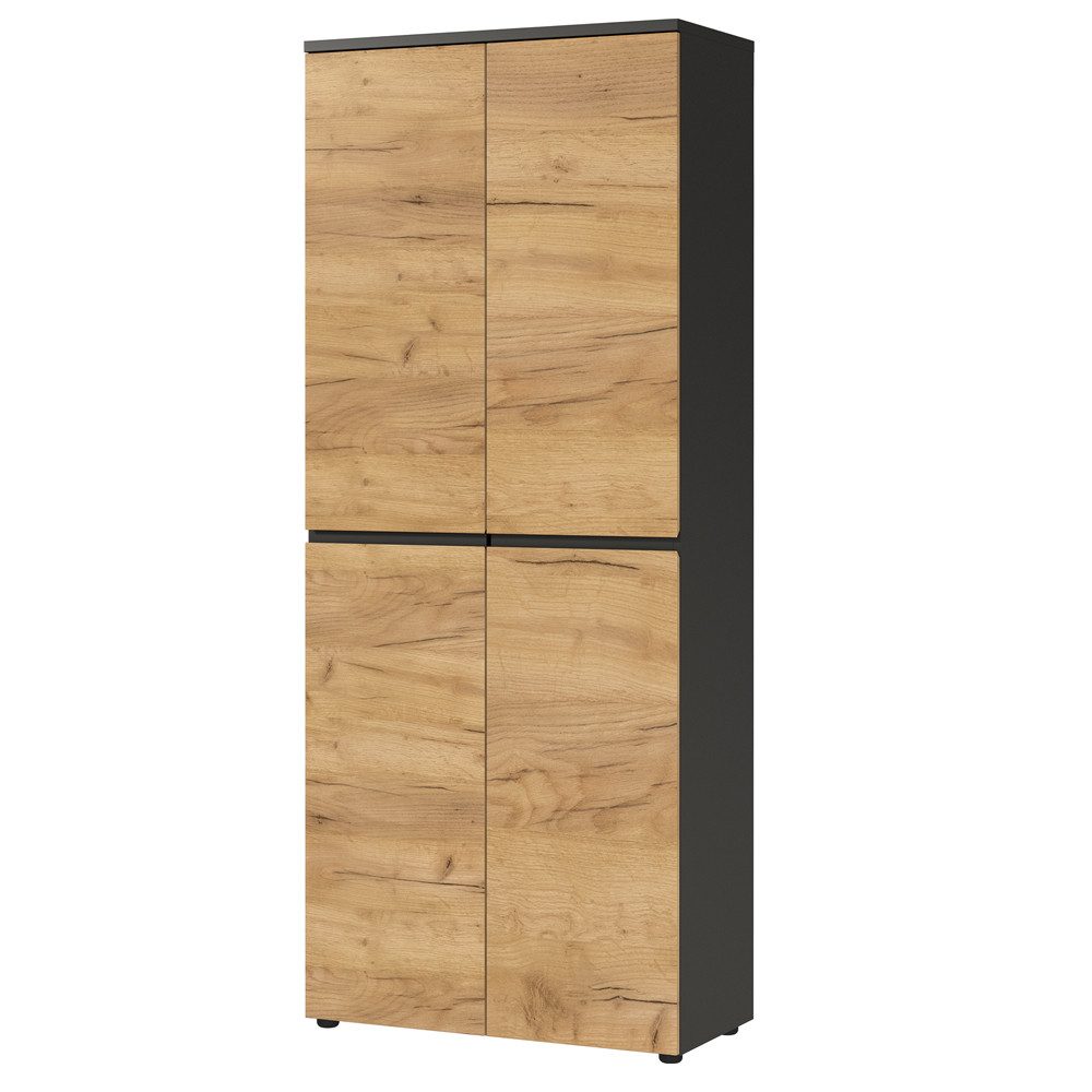 Lomadox Aktenschrank LUGANO-01 Büro 197 cm hoch in Graphit mit Navarra Eiche Nb., : 80/197/40 cm