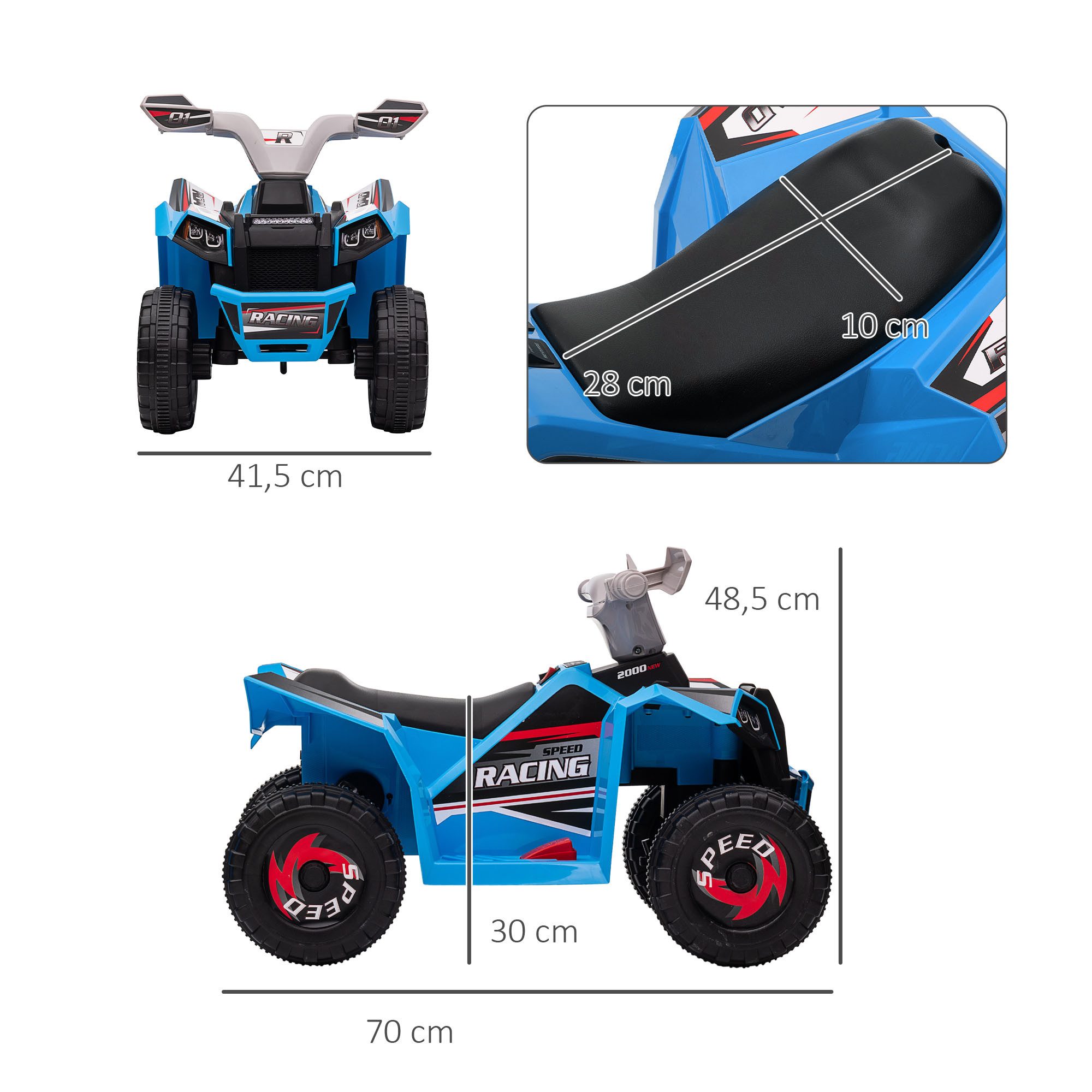 HOMCOM Elektro-Kinderquad Kinder Quad 6V Kinderquad mit Vorwärts-, Rückwärtsfunktion, Belastbarkeit 25 kg, (1-tlg), für Kinder von 18 Monaten bis 36 Monaten, Blau