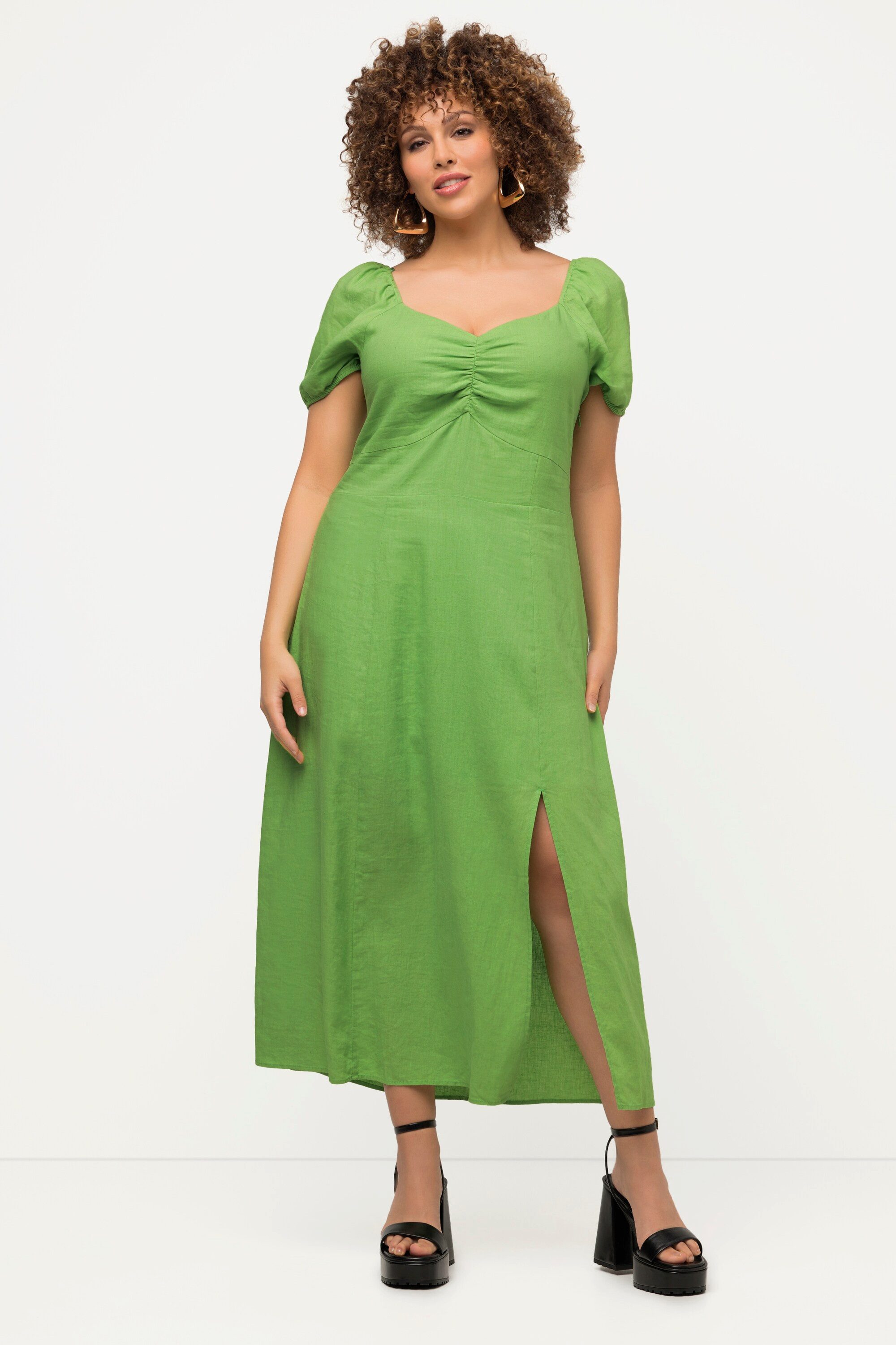 Midikleid Midikleid Leinenmix Smokdetail Herzausschnitt