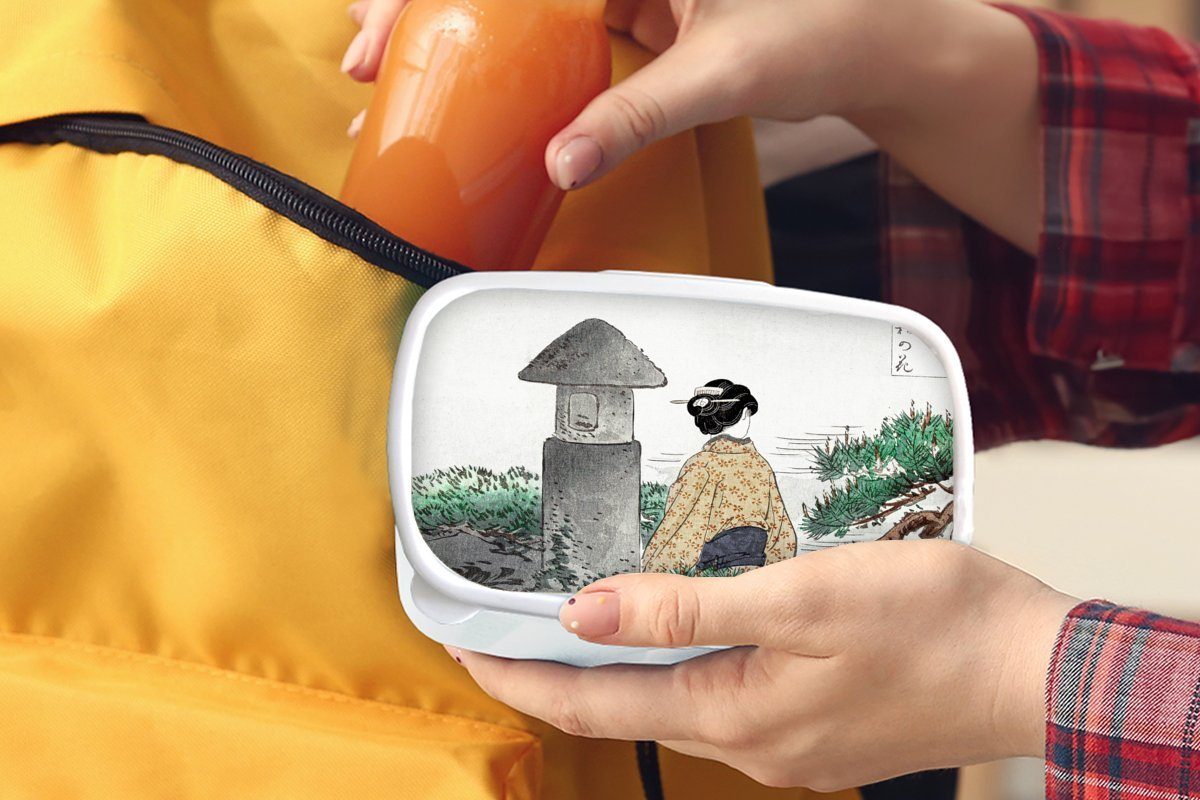 Kunststoff, Brotdose, Frau - Kimono, für (2-tlg), weiß und Brotbox - und Kinder Erwachsene, für - Natur Jungs MuchoWow Lunchbox Mädchen Japan