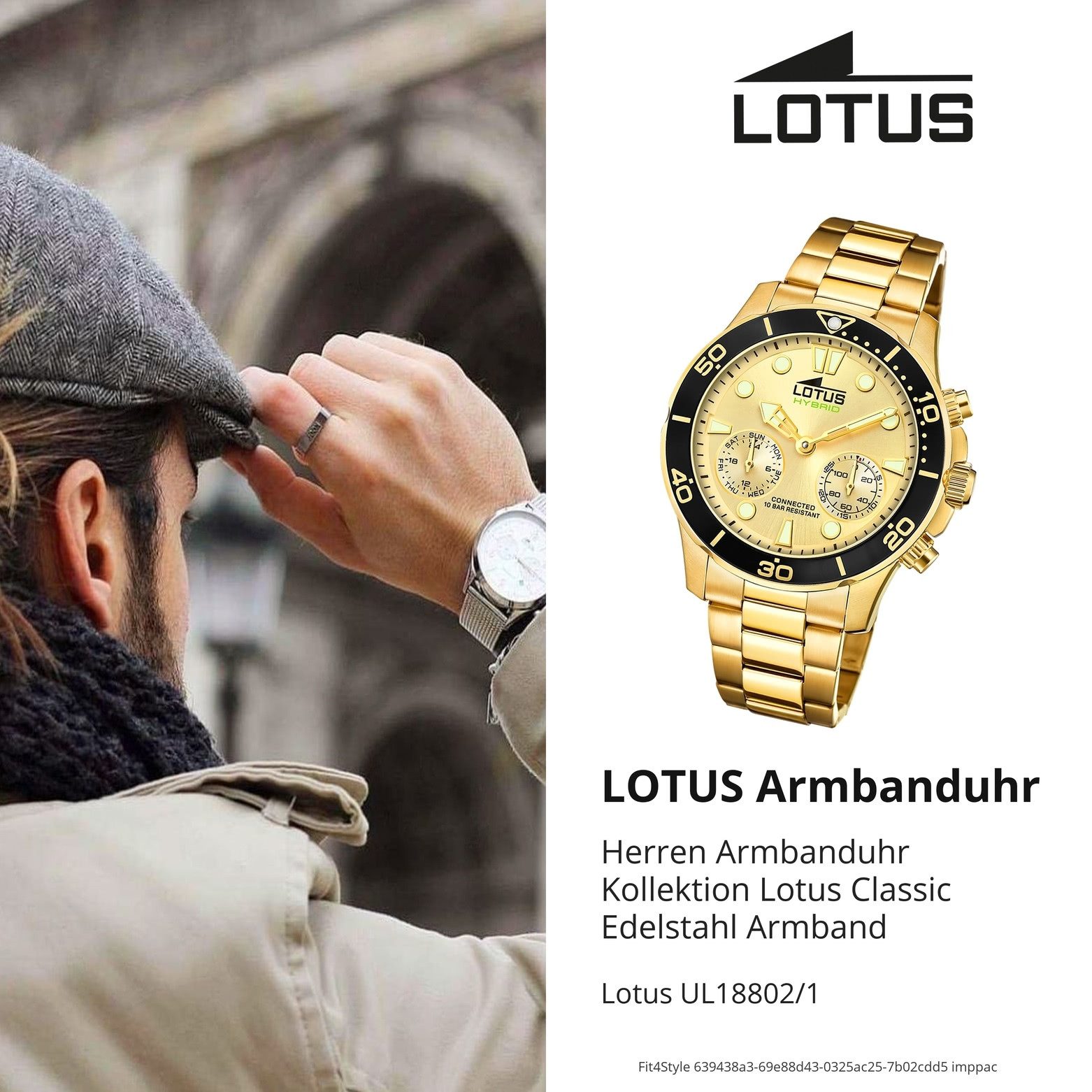 Lotus Chronograph Lotus Herrenuhr Edelstahl gold Lotus, (Chronograph), Herren Armbanduhr rund, groß (ca. 44,5mm), Edelstahl
