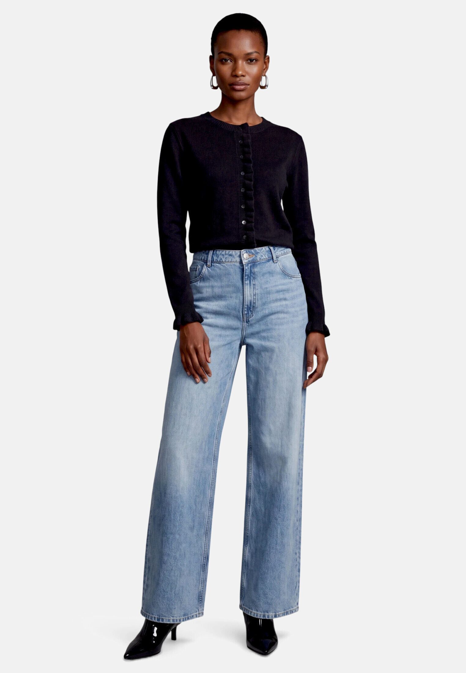 Zero Strickjacke Damen mit Rüschen (1-tlg) Knopfleiste