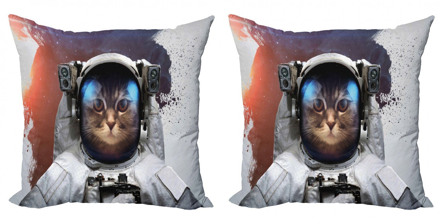 Kissenbezüge Modern Accent Doppelseitiger Digitaldruck, Abakuhaus (2 Stück), Raum-Katze Grunge Kosmonaut Anzug