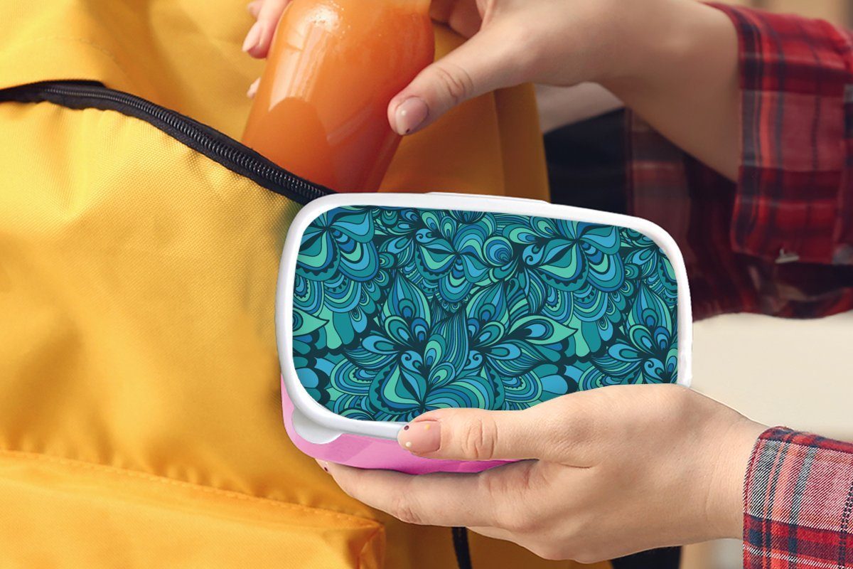 MuchoWow Lunchbox Design - Kinder, Mädchen, Brotbox Kunststoff, Blau Brotdose Türkis, (2-tlg), - rosa Vintage Erwachsene, Kunststoff Snackbox, für 