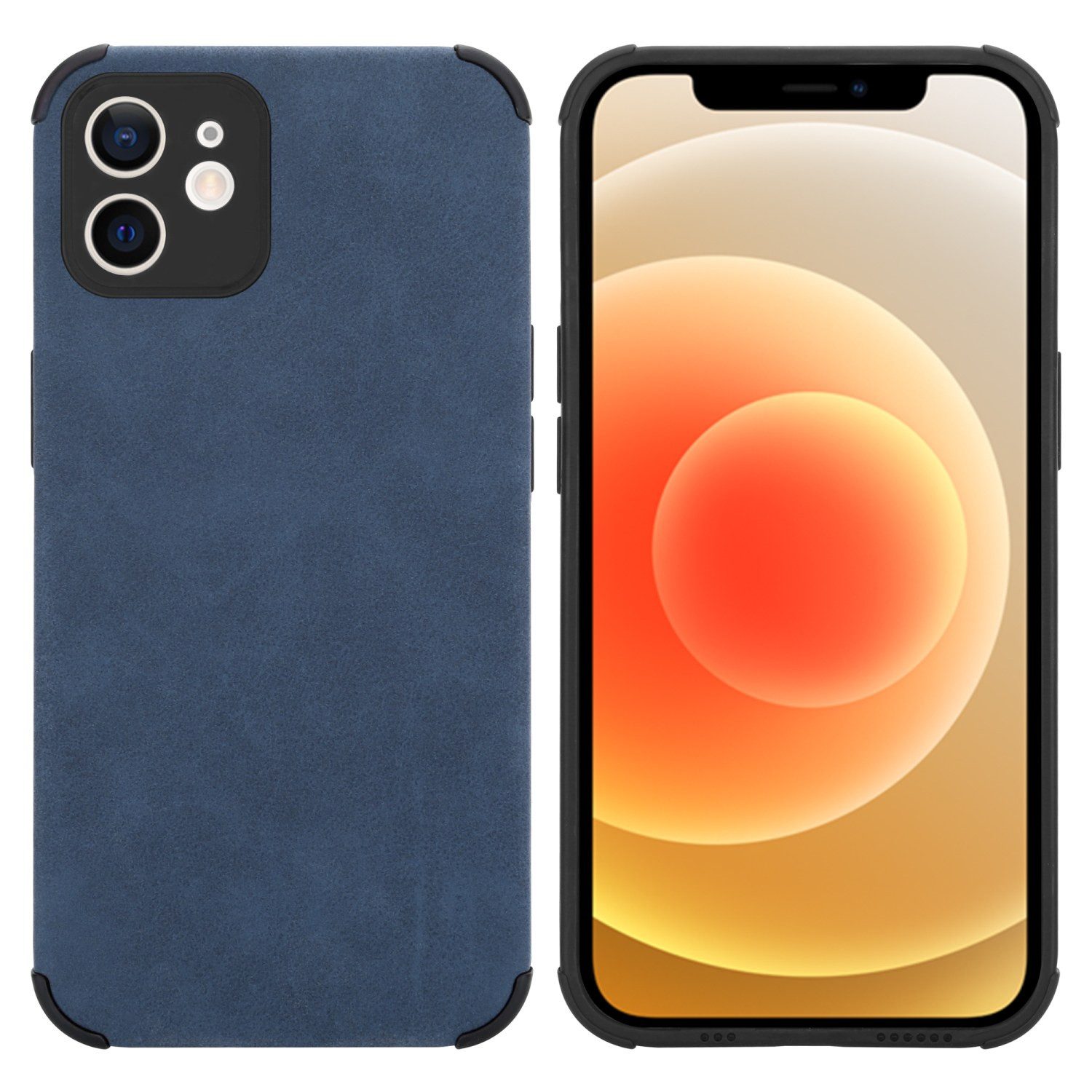 Cadorabo Handyhülle für iPhone 12 Hülle Apple iPhone 12, Schutzhülle - TPU Silikon Hülle - Kunstleder-Applikation