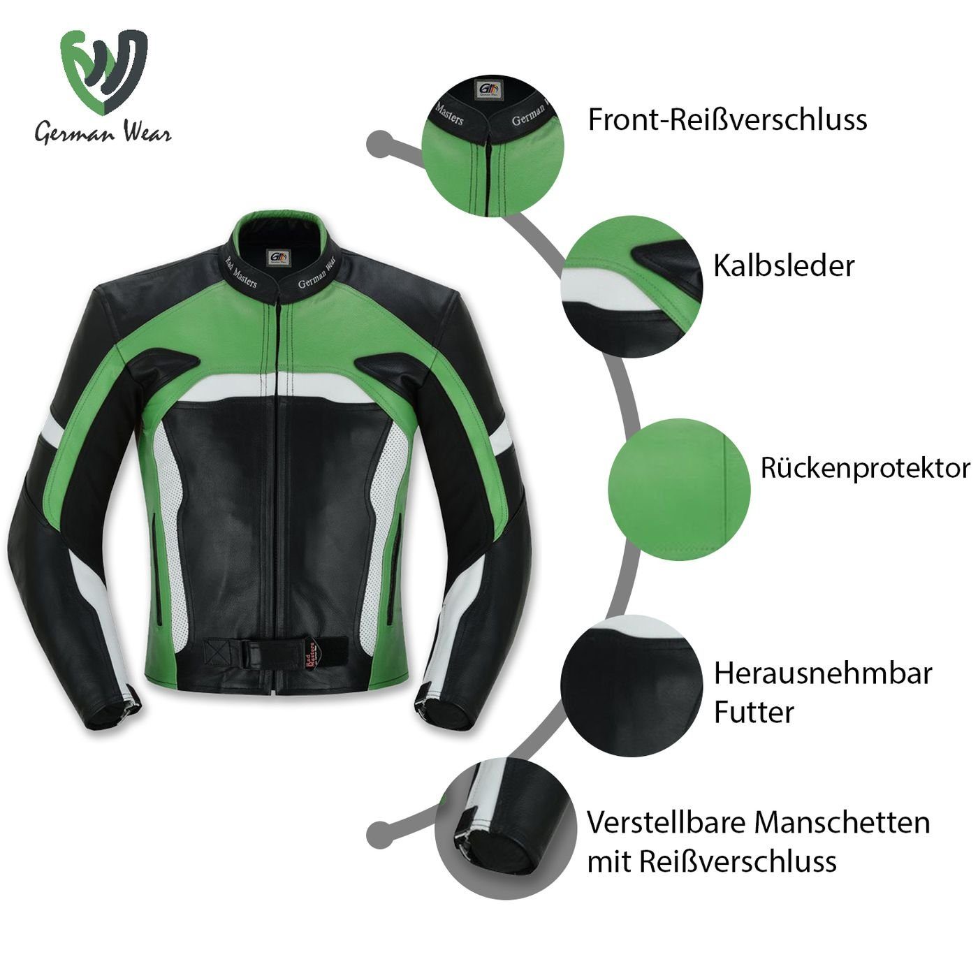 German Büffelleder Motorradjacke Grün Wear Motorradjacke GW409J