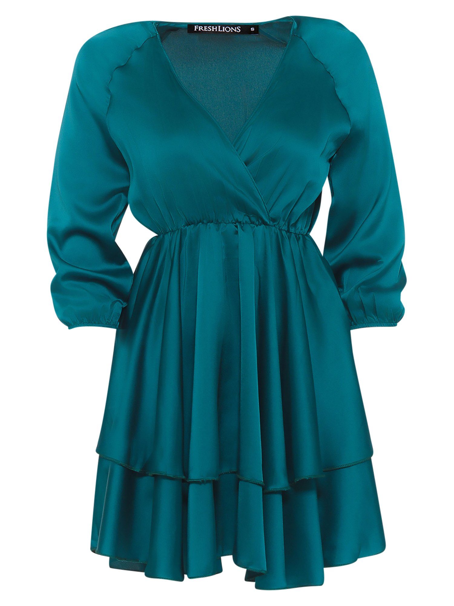 Freshlions Abendkleid Kleid 'PIA' Grün S Rüschen, Taillentunnelzug