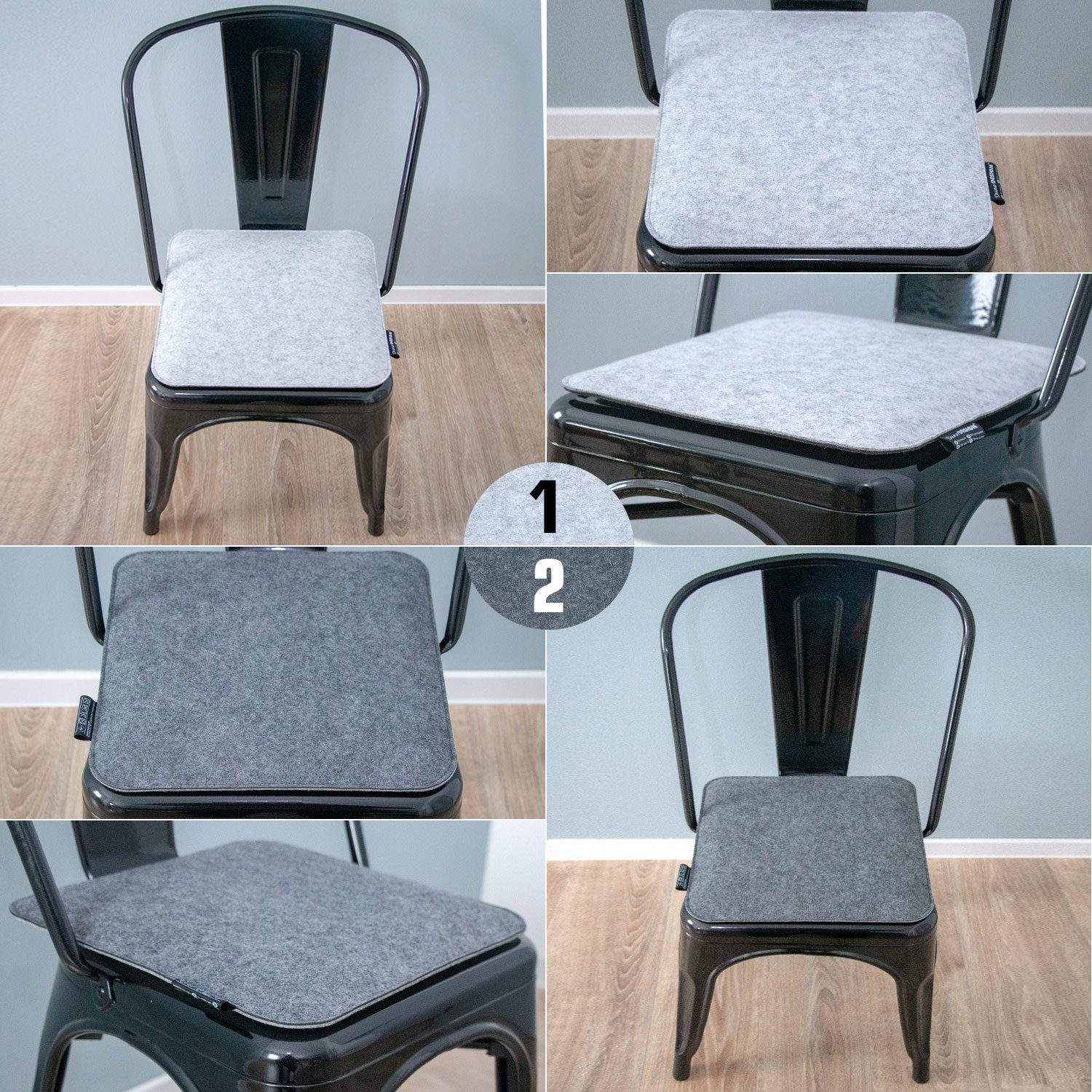 30mm DuneDesign Sitzkissen eckig Sitzauflage, grau weich 2farbig Stuhlkissen Stuhlkissen Filz
