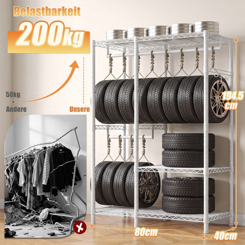 Klyvvo Kleiderständer Offener Kleiderschrank mit 3 Regalböden & 4 Haken für Mäntel, Jacken, (1 St., Höhenverstellbarer Kleiderständer mit 2 Kleiderstangen), 200 – Bild 3 von 5