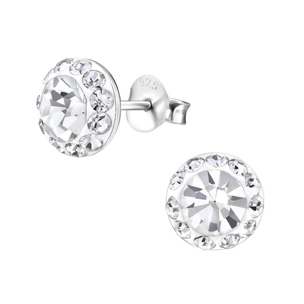 BUNGSA Ohrring-Set Ohrstecker Kristall rund aus 925 Silber Damen (1 Paar (2 Stück), 2-tlg), Ohrschmuck Ohrringe