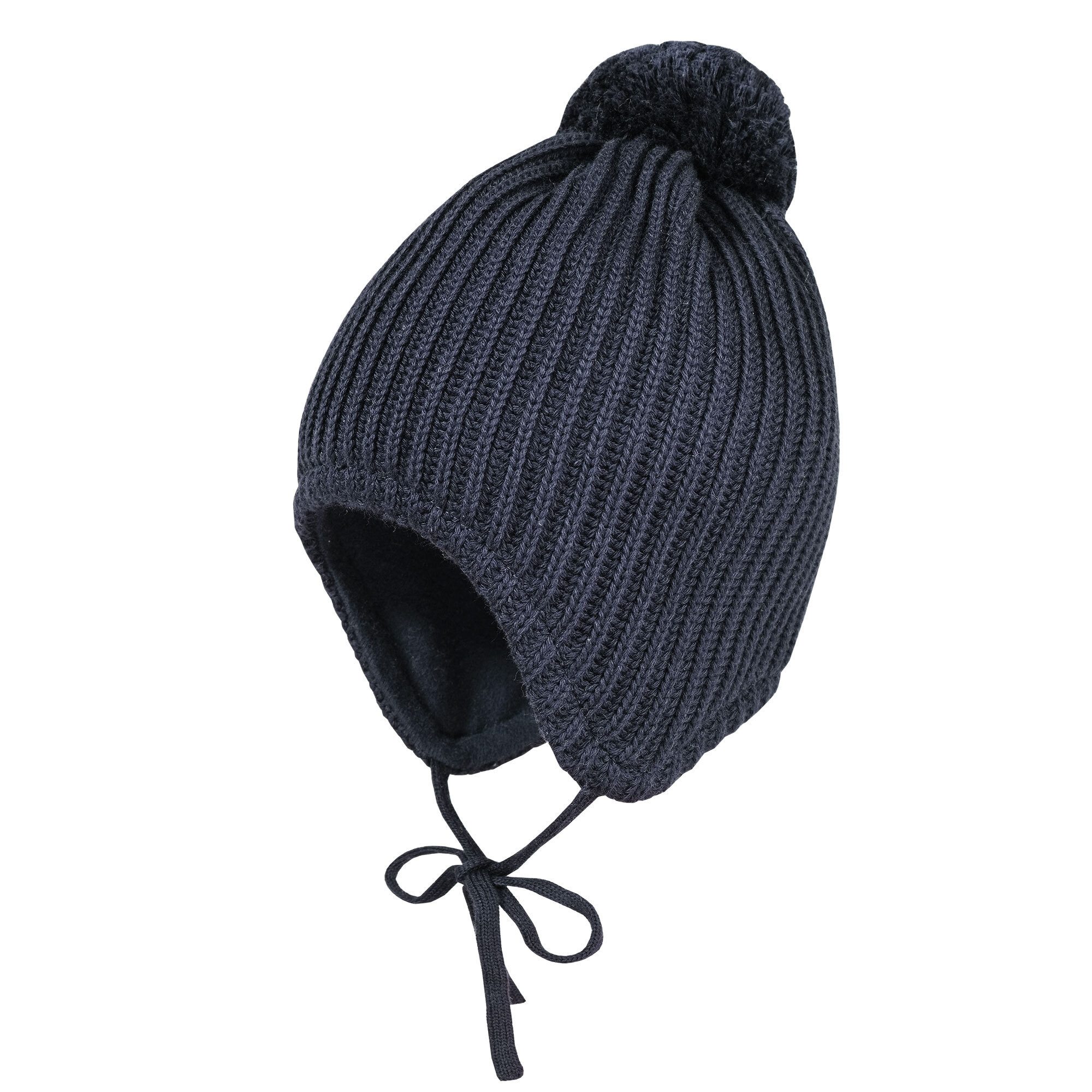 Strickmütze MINI-Mütze ausgenäht, Fang Pompon, Jerseyfutter