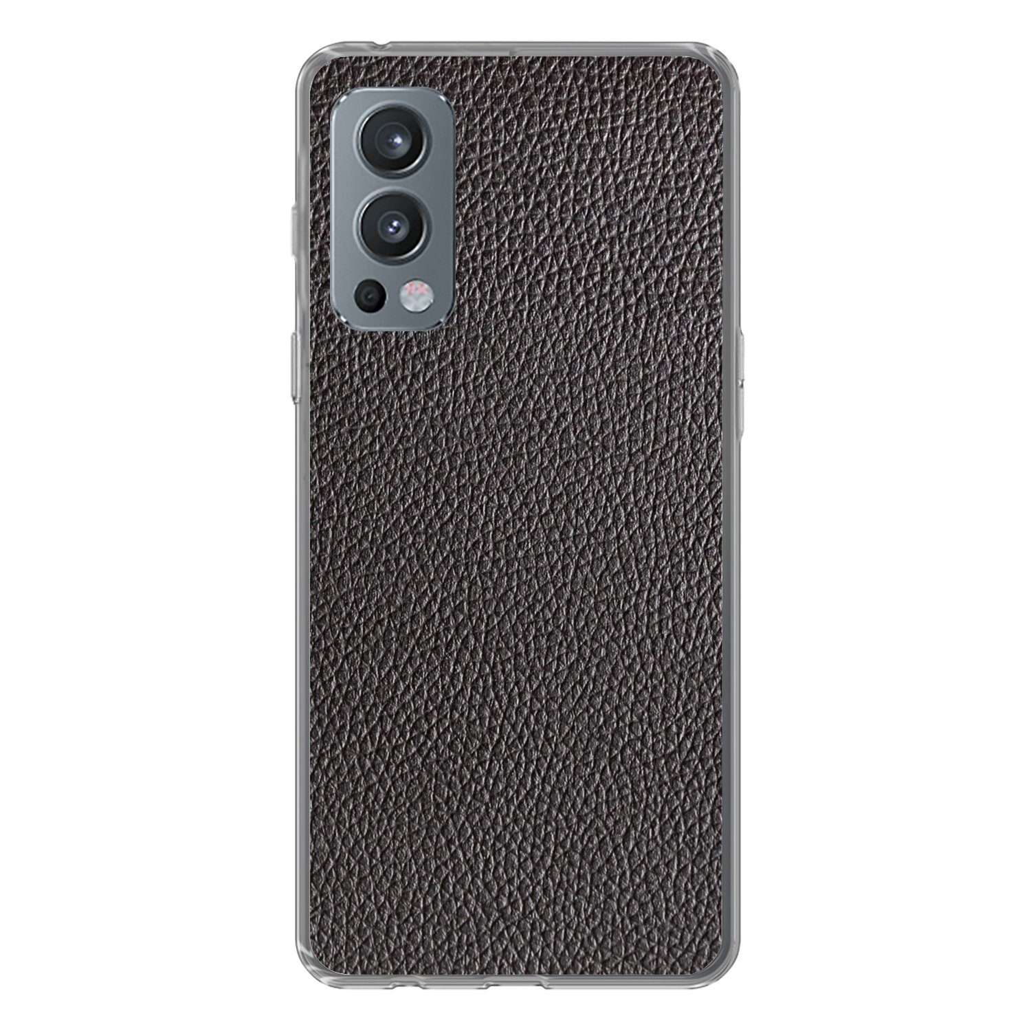 MuchoWow Handyhülle für OnePlus Nord 2 5G Leder - Lederoptik - Schwarz - Hell, Phone Case, Silikon, Schutzhülle Dünn