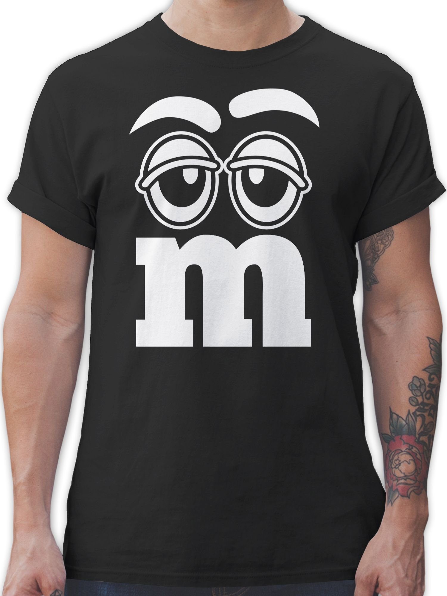 Shirtracer T-Shirt Faschingskostüm Gruppen M&M Aufdruck Gesicht Karneval & Fasching 01 Schwarz