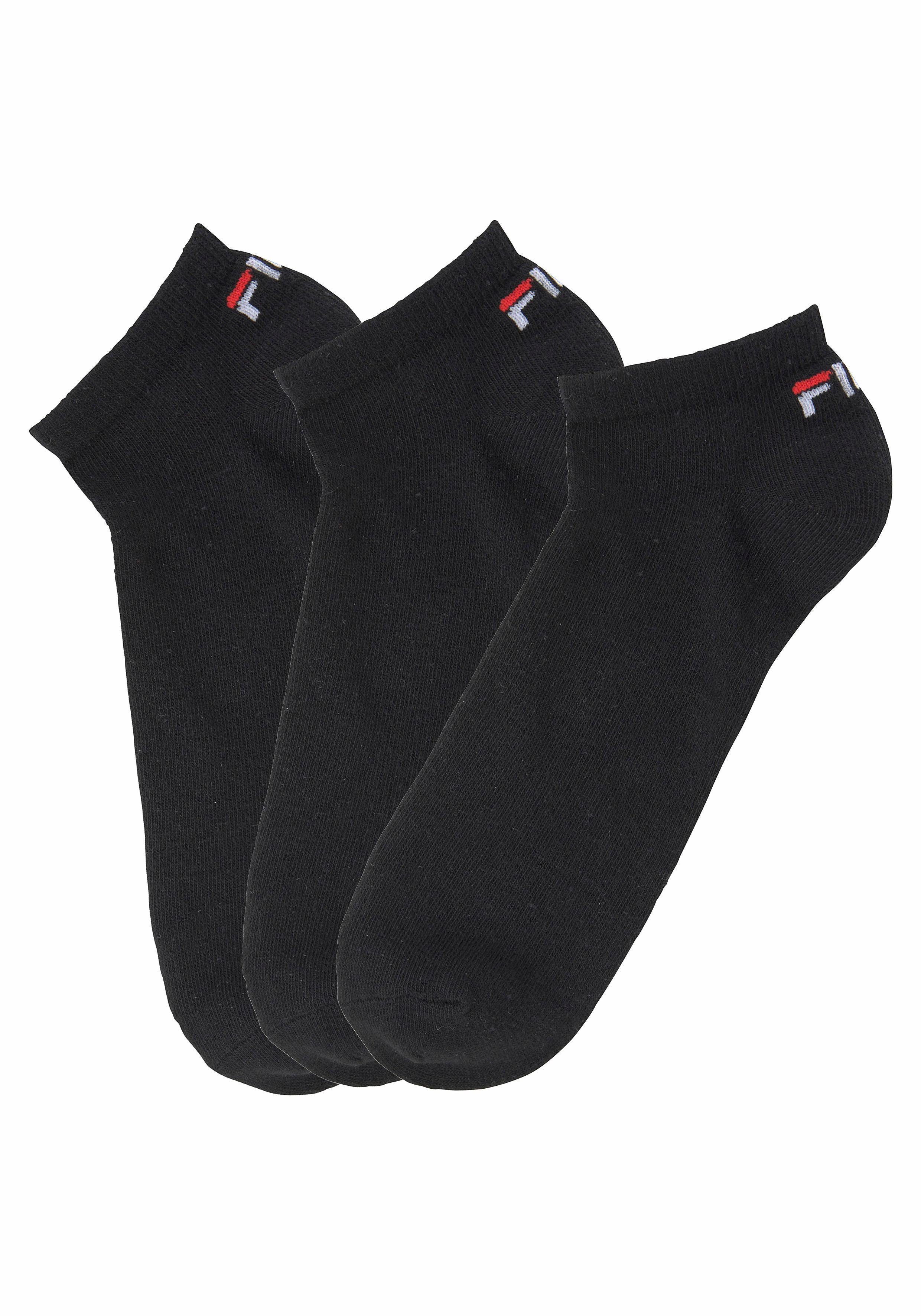 der Sneakersocken schwarz Fila eingestricktem (3-Paar) 3x mit Logo Ferse an