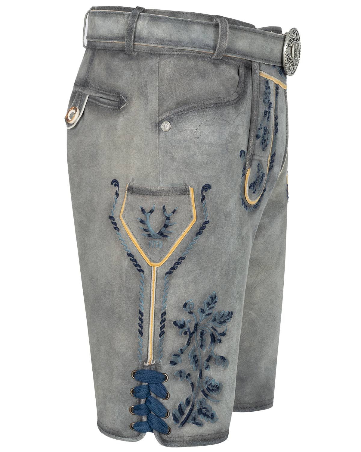 KRÜGER BUAM Trachtenlederhose Kurze Lederhose 'Graham' mit Gürtel 961567, Grau B