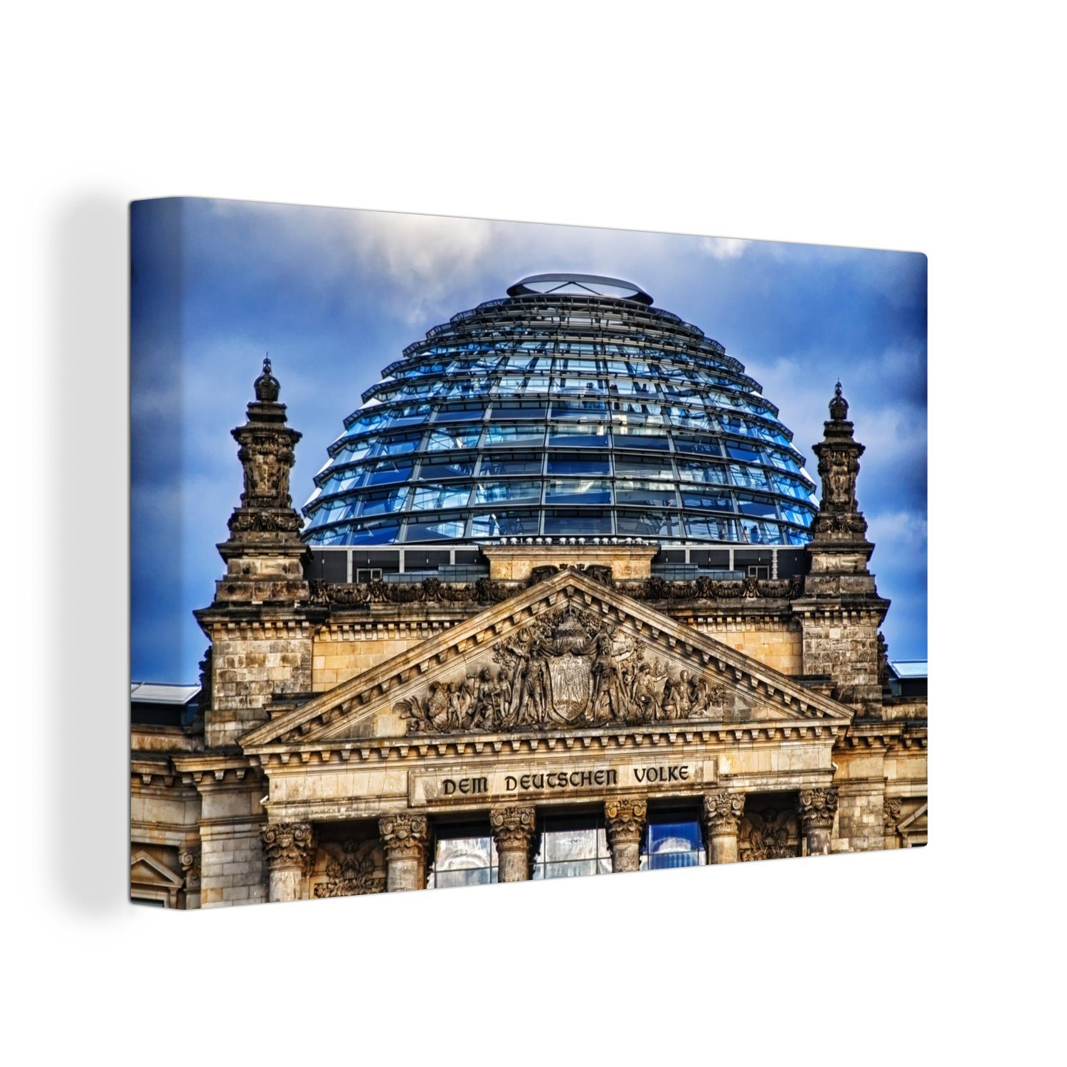 OneMillionCanvasses® Leinwandbild Reichstagskuppel im deutschen Berlin mit dunklen Wolken, (1 St), Wandbild Leinwandbilder, Aufhängefertig, Wanddeko, 30x20 cm