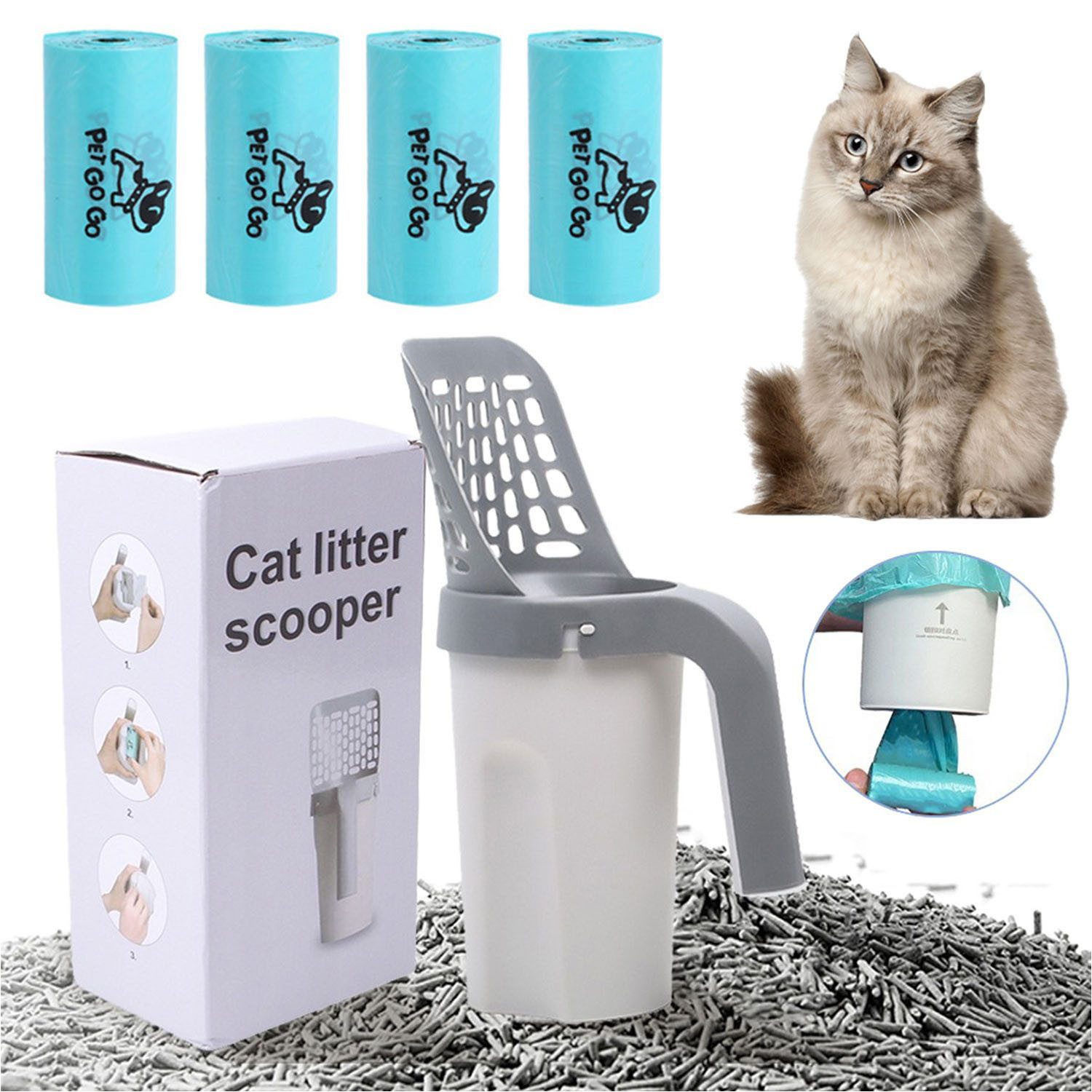 Katzentoilette Katzenstreuschaufel 2 in 1 Abnehmbar Schaufel ​für Katzenstreu