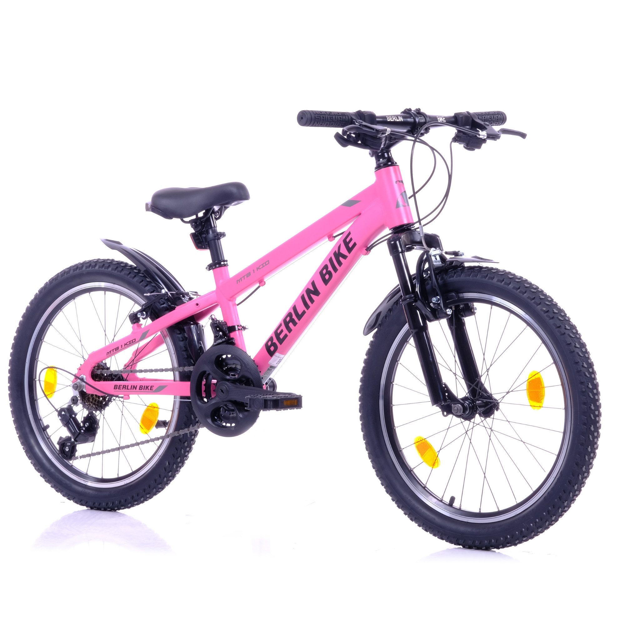 BERLIN BIKE Kinderfahrrad 20 Zoll Alu MTB, 6–9 Jahre Mädchen Jungen, Geschenk für Kinder, 21 Gang Shimano FD-TZ500/RD-TY200D Schaltwerk, Kettenschaltung, Vordere Federung, Alurahmen, ideal für Fahrer bis 140 cm