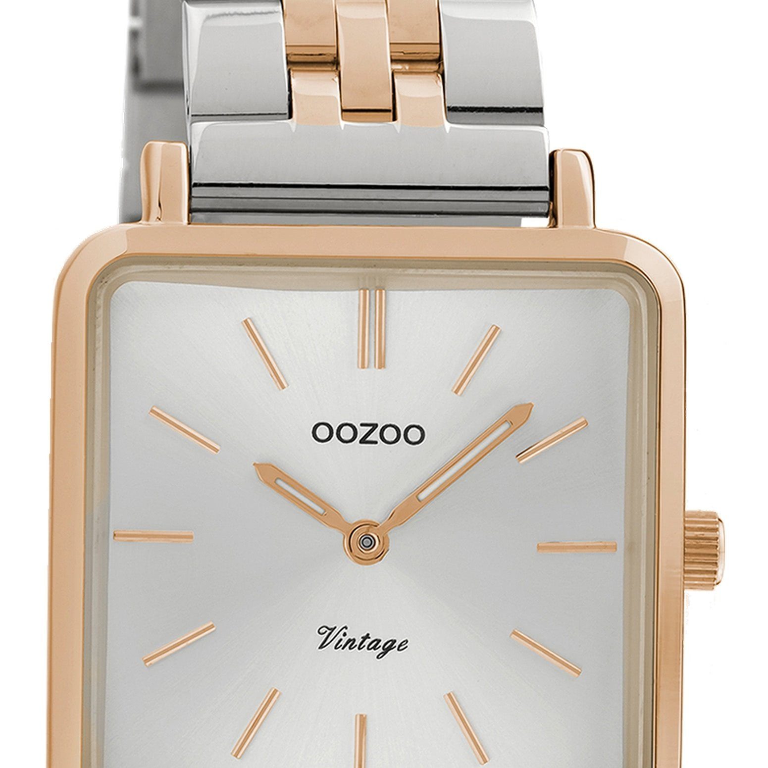 OOZOO Quarzuhr Oozoo Damen Armbanduhr eckig, Edelstahlarmband, 29mm) silber Damenuhr Fashion-Style klein (ca. rosegold