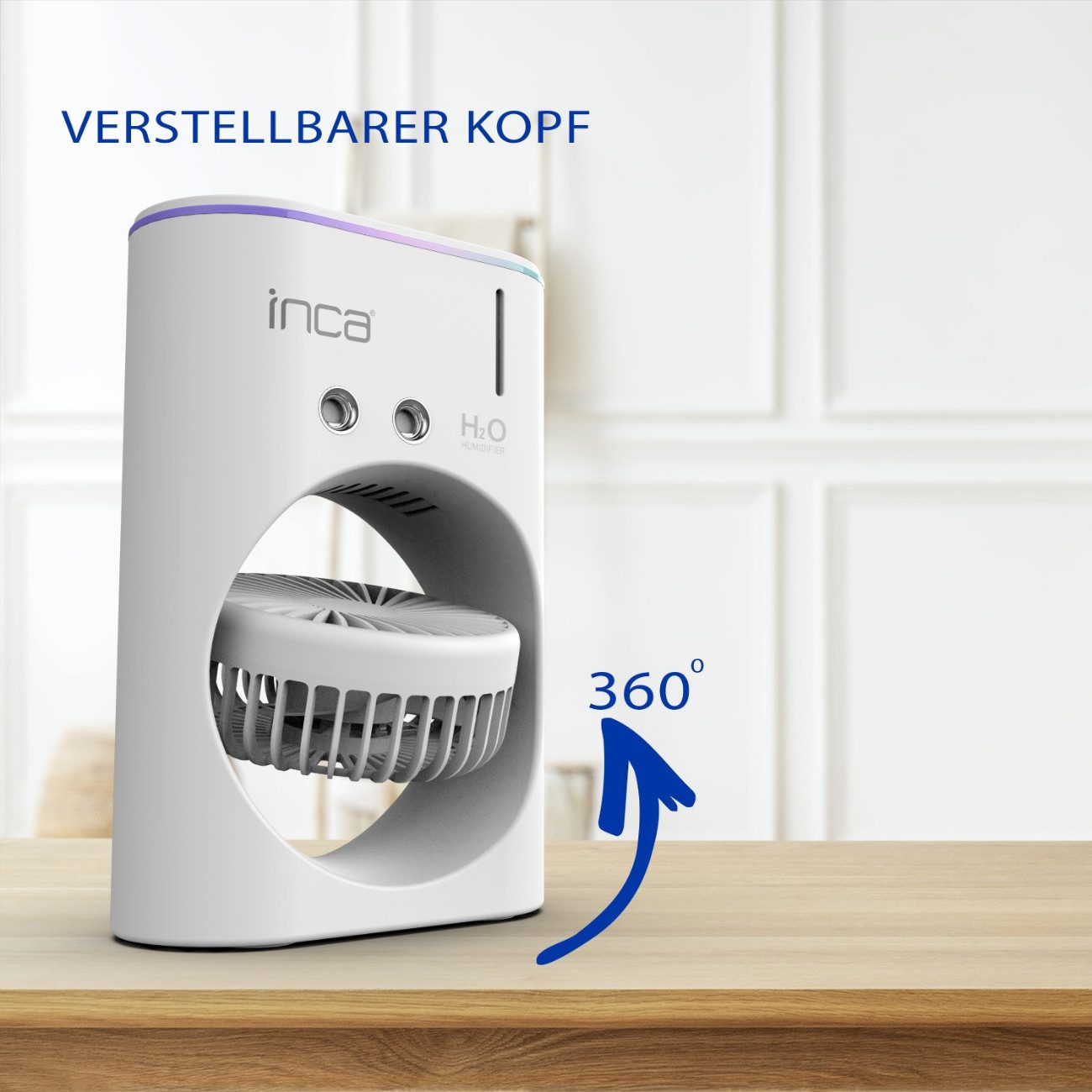 INCA Tischventilator IMF-10B, 15 cm Durchmesser, Tragbarer 6 Zoll Ventilator mit Sprühfunktion und LED