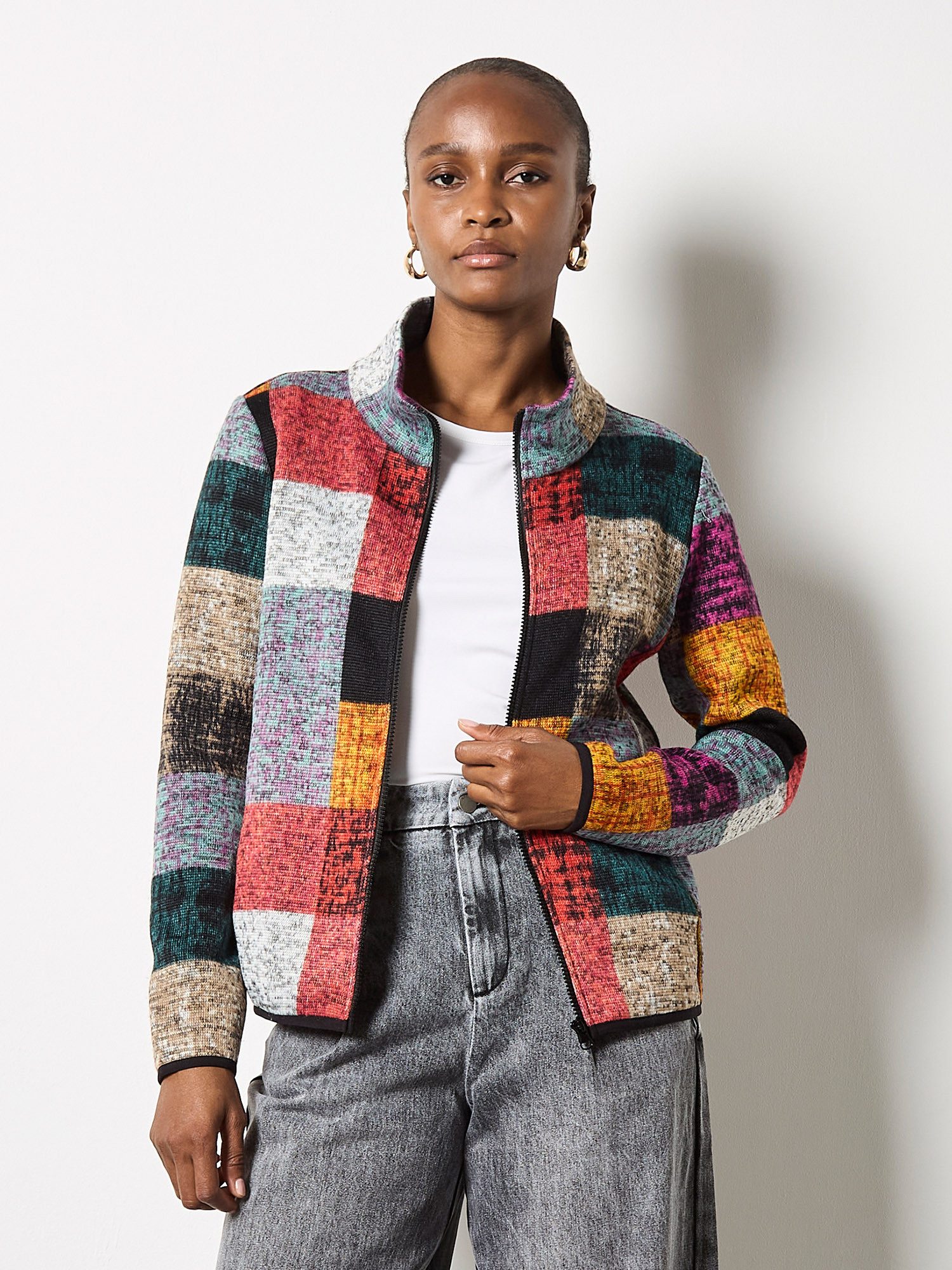 Apricot Kurzjacke Fleecejacke mit Karomuster – Bild 3 von 5