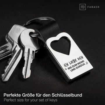 FABACH Schlüsselanhänger Herz Schlüsselanhänger mit Gravur aus Leder - Liebe bis zum Mond