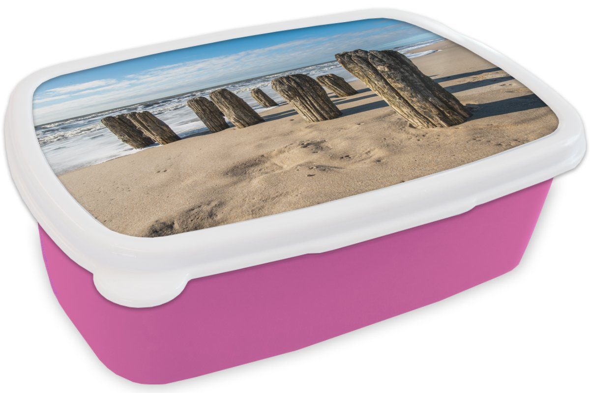 für MuchoWow Strand Sand Brotdose Erwachsene, Sommer, Kinder, Wasser Pfahl Mädchen, Lunchbox - Kunststoff rosa (2-tlg), - - Kunststoff, - Snackbox, Brotbox