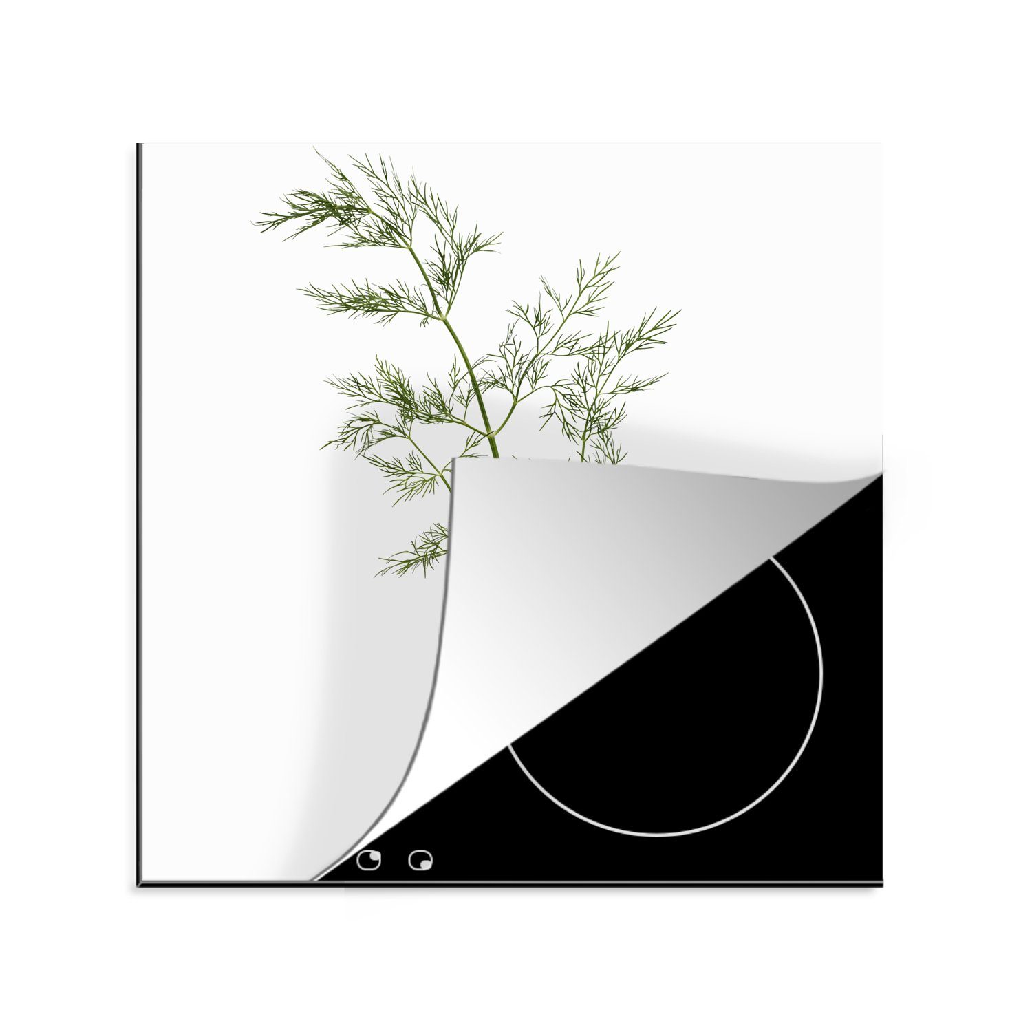 Herdblende-/Abdeckplatte (1 MuchoWow Ceranfeldabdeckung, küche Kräuterzweig Hintergrund, für Arbeitsplatte mit weißem cm, 78x78 tlg), Vinyl,