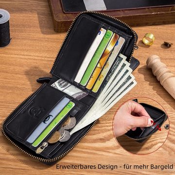 HEYHIPPO Mini Geldbörse Kopfschicht Rindsleder Reißverschluss Multi-Card Brieftasche, Brieftasche horizontal Leder Anti-Diebstahl-Bürste Geldklammer
