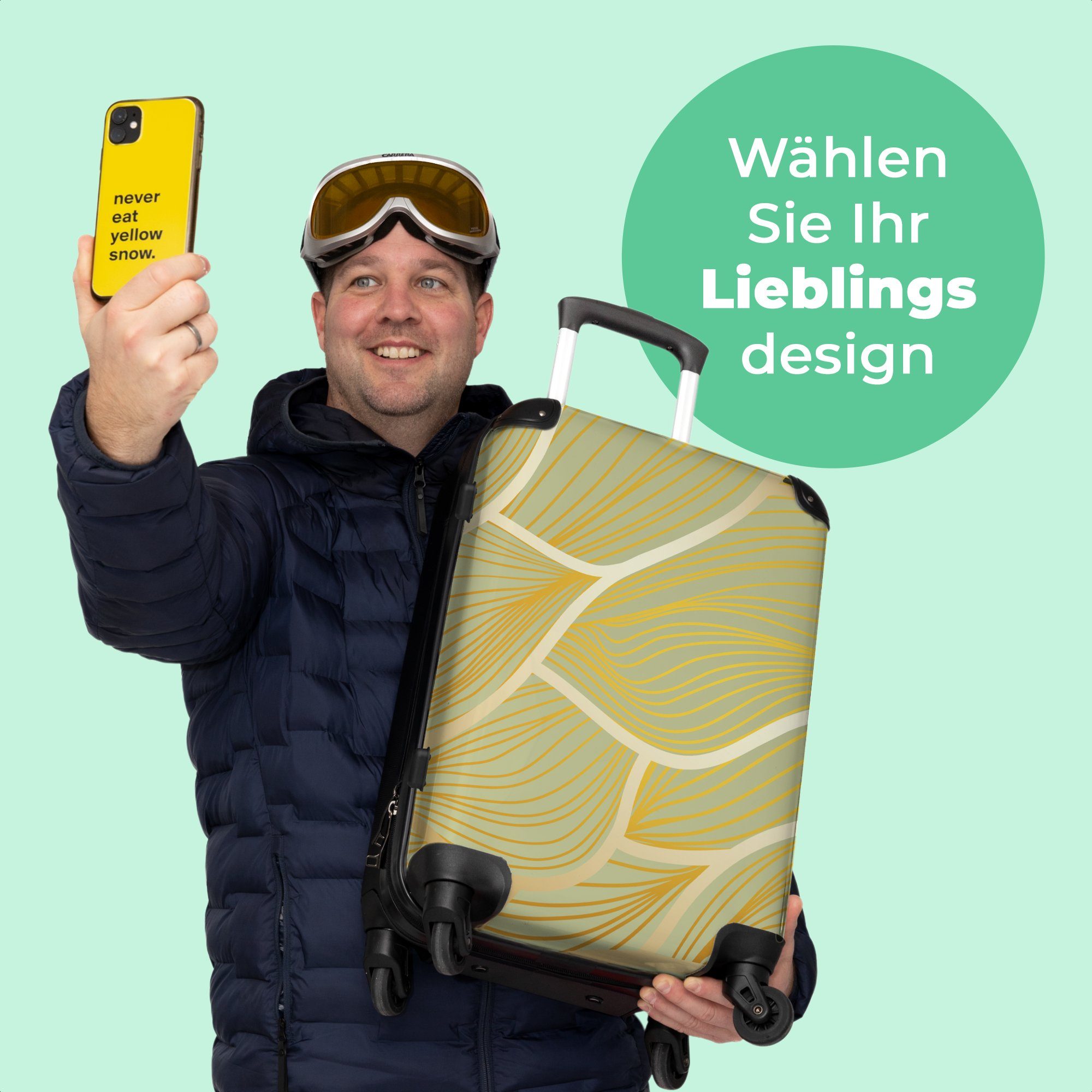 Wellen Aufgabegepäck Reisekoffer Koffer NoBoringSuitcases.com© Hintergrund, grünem auf 4 Rollen, 67x43x25cm 4 Trolley mit Große Rollen Goldene Rollkoffer -