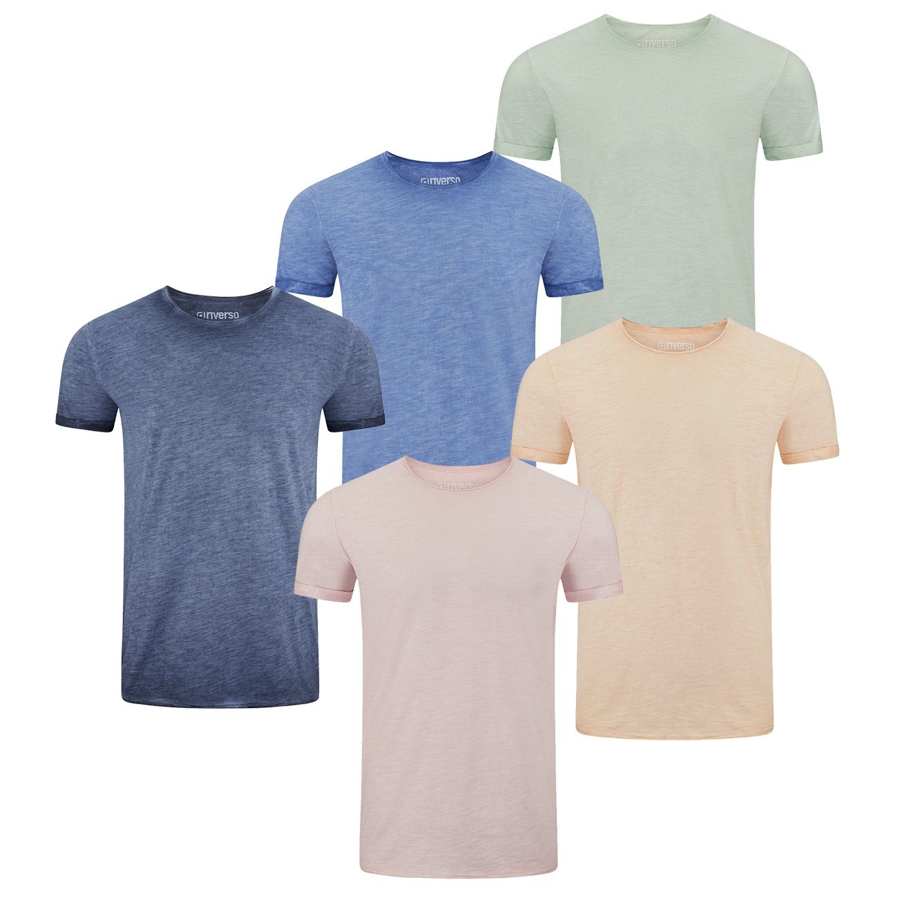 RIVMatteo Rundhalsausschnitt Baumwolle mit Fit Shirt Basic Herren T-Shirt (4-tlg) 100% Shirt 3 Pack riverso Kurzarm aus Tee Regular
