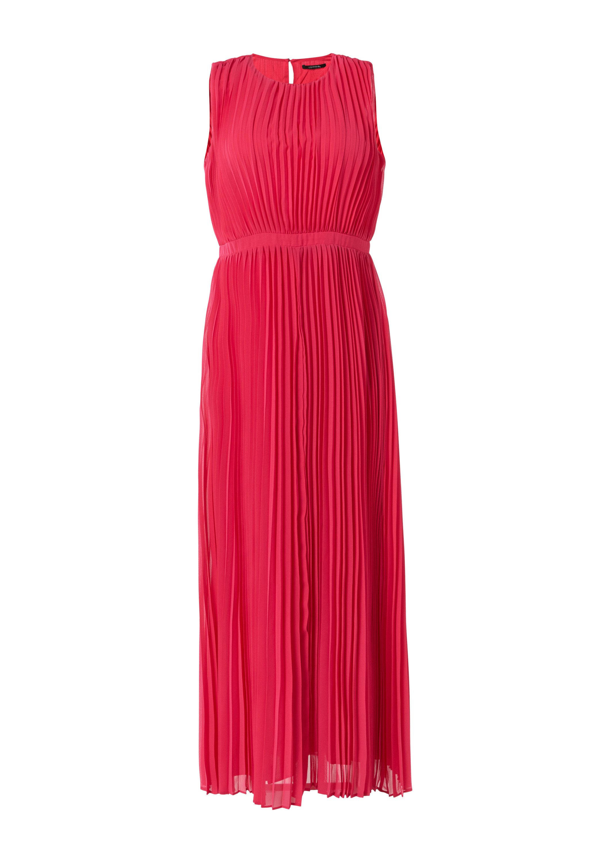 comma Maxikleid Kleid Plissiertes Maxi-Kleid mit Rundhalsausschnitt günstig online kaufen
