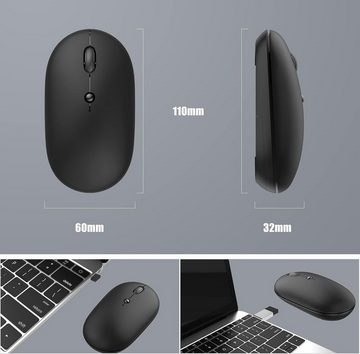 Tisoutec Bluetooth Maus für Mac/iPad/iPhone (Tri-Mode: BT 5.0/3.0+2.4G)/Android Gaming-Maus (PC/Computer, Tragbare Maus Kabellos Geräuschlos, Mini-Maus für Windows, /Linux/Mac, 3 DPI Einstellbares Bluetooth, Schwarz)