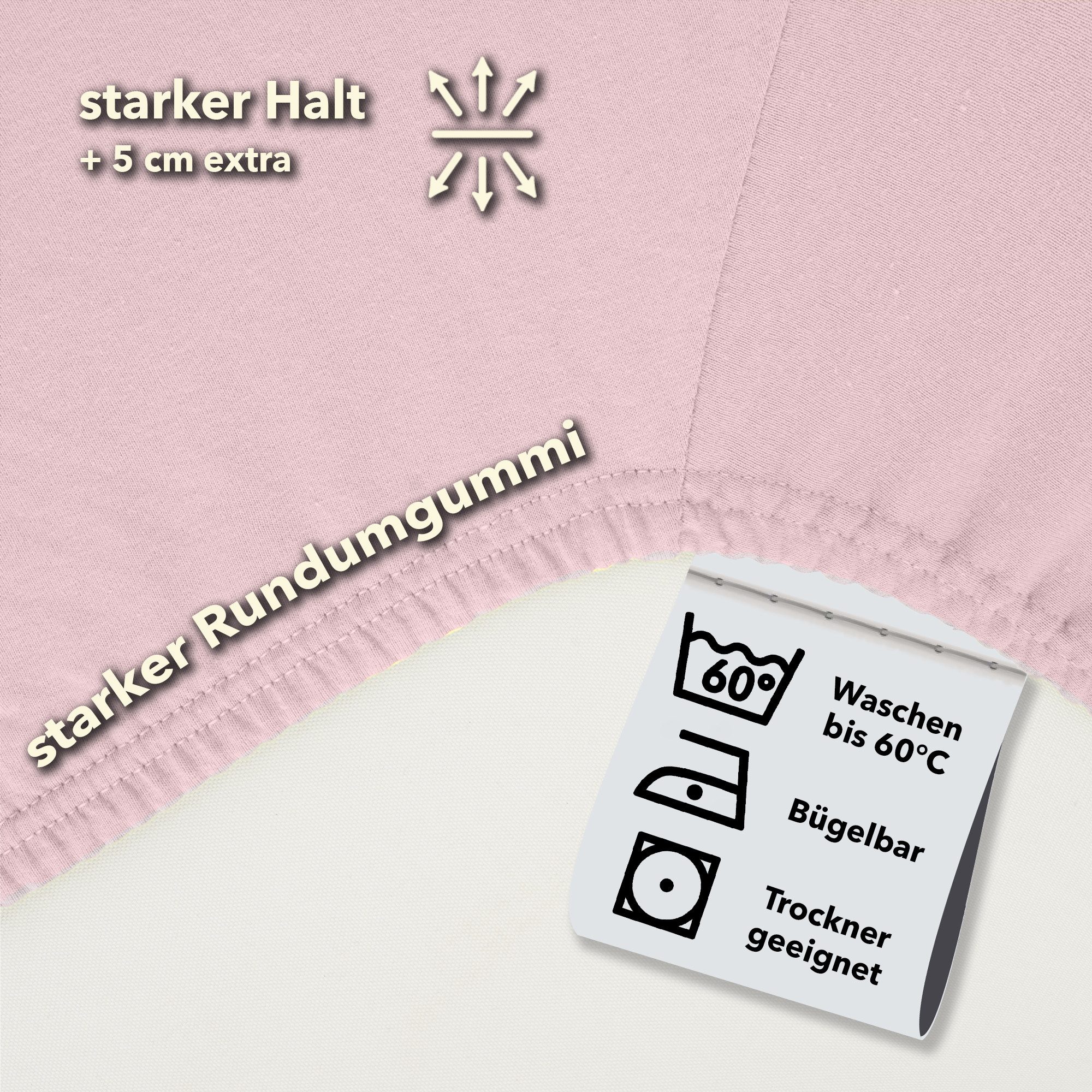 STUDIO Spannbettlaken Basic, viele Größen, 100% gekämmte Baumwolle, OEKO-TEX 100, Jersey, Baumwolle, Gummizug: rundum, (1 Stück), 140x200 cm Bettlaken Spannbetttuch bis 25 cm Höhe - Puder