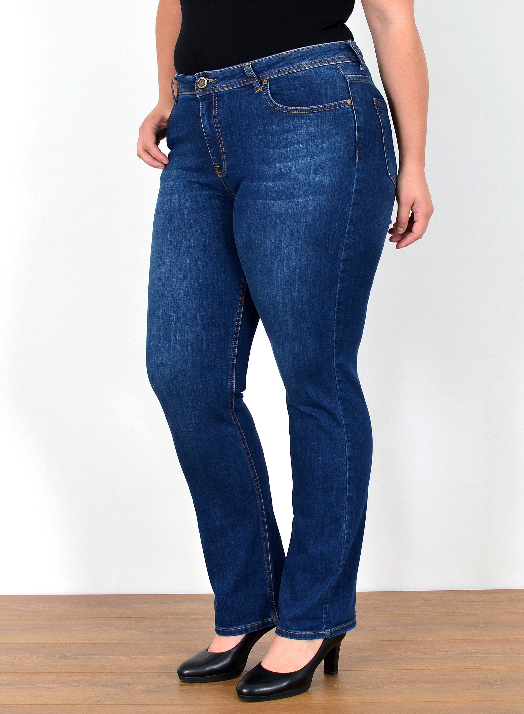 Straight-Jeans Straight Fit Jeans Damen High Waist Hose FG2